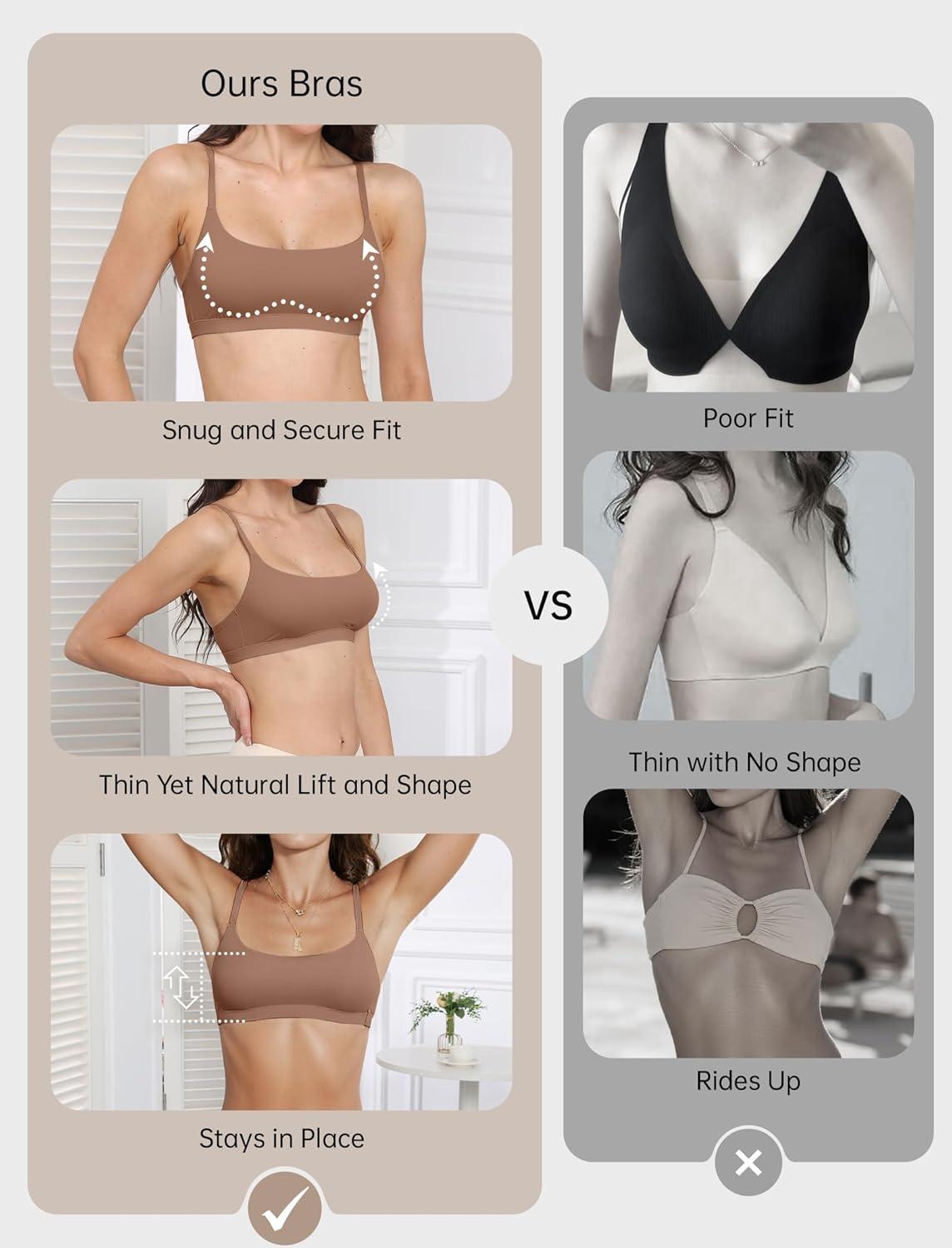 imageOEAK Womens Comfortable Bras No Underwire Cami Bra Seamless Unlined Bralettes Scoop Neck Unpadded Everyday Sports Tshirt BraLatte