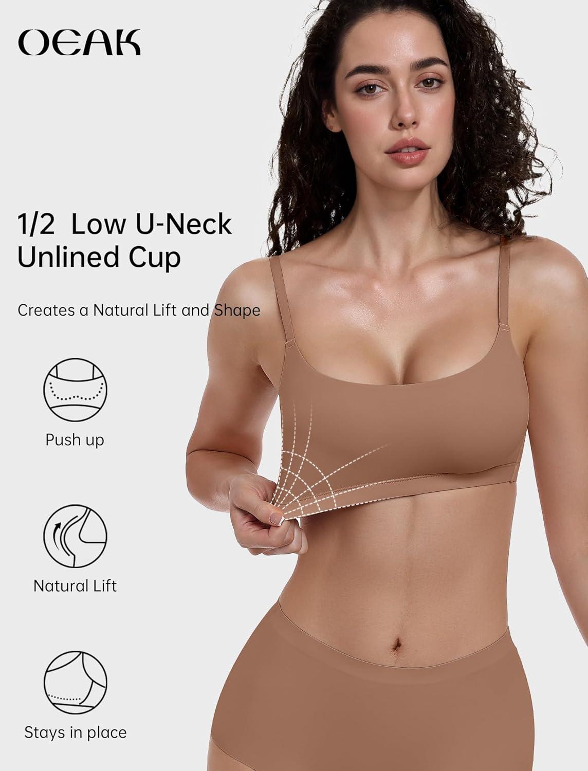 imageOEAK Womens Comfortable Bras No Underwire Cami Bra Seamless Unlined Bralettes Scoop Neck Unpadded Everyday Sports Tshirt BraLatte