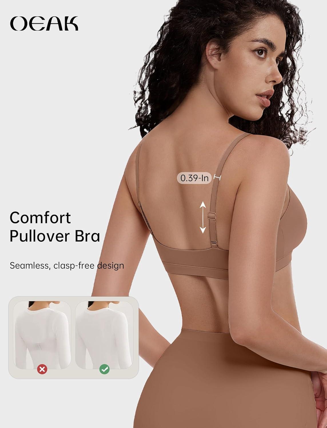 imageOEAK Womens Comfortable Bras No Underwire Cami Bra Seamless Unlined Bralettes Scoop Neck Unpadded Everyday Sports Tshirt BraLatte