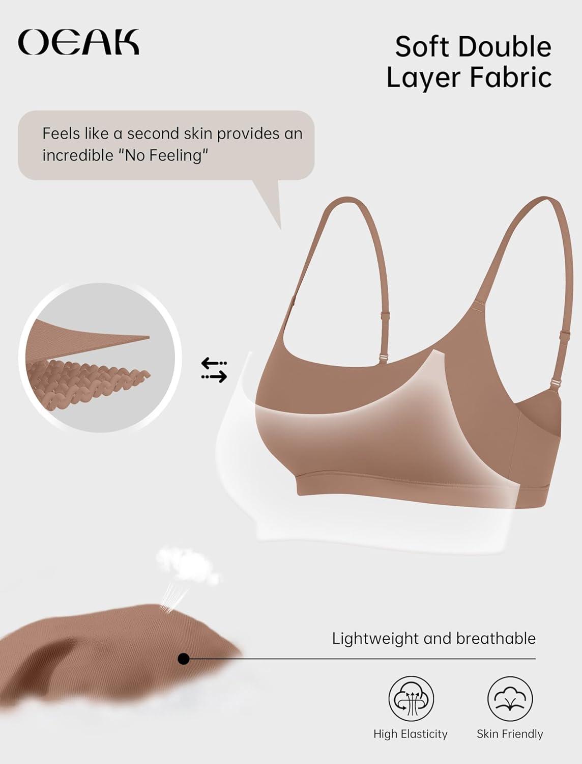 imageOEAK Womens Comfortable Bras No Underwire Cami Bra Seamless Unlined Bralettes Scoop Neck Unpadded Everyday Sports Tshirt BraLatte