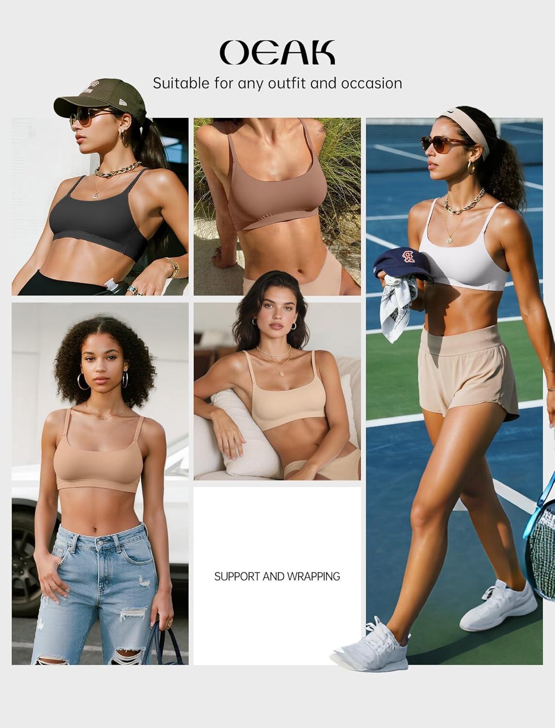 imageOEAK Womens Comfortable Bras No Underwire Cami Bra Seamless Unlined Bralettes Scoop Neck Unpadded Everyday Sports Tshirt BraNude