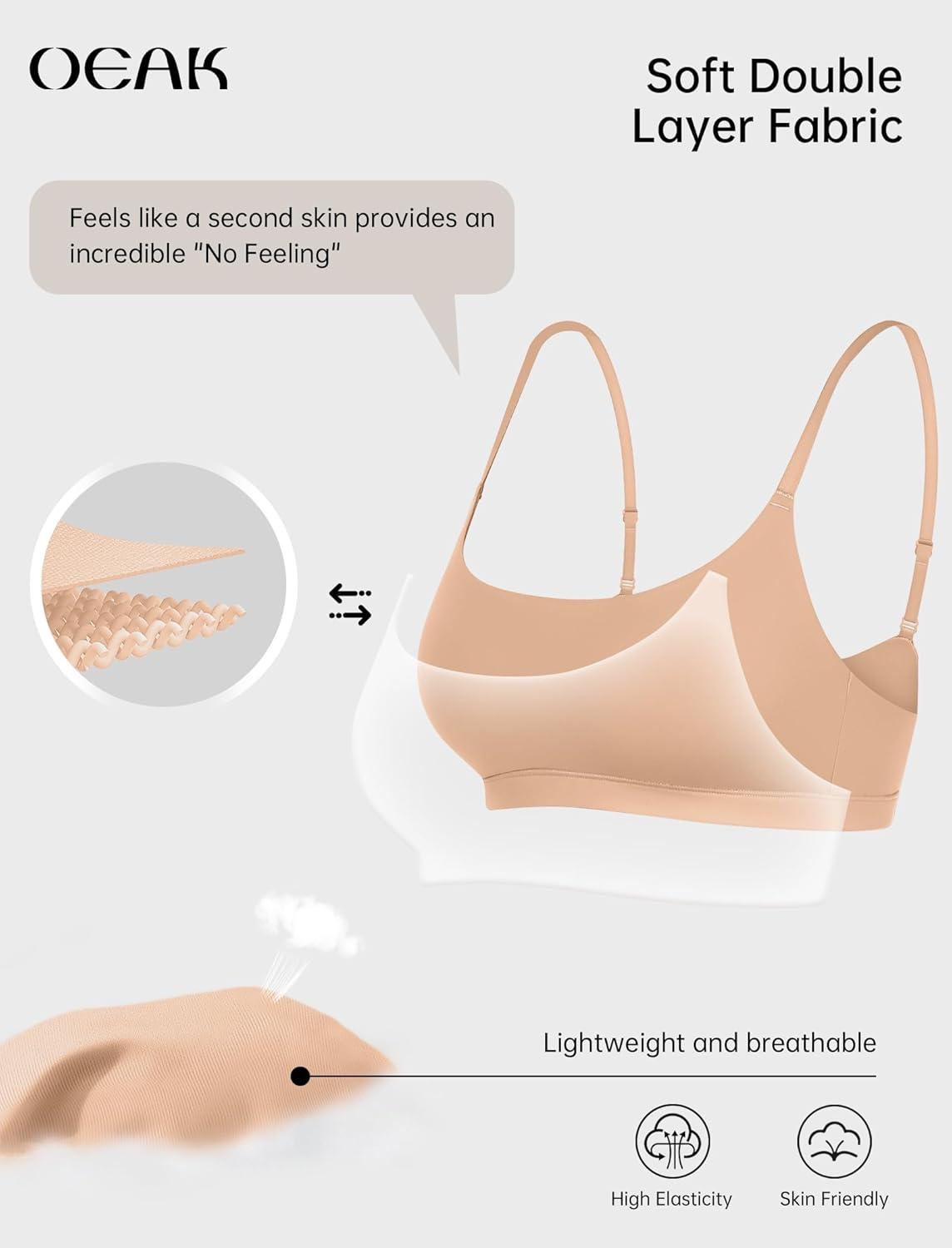 imageOEAK Womens Comfortable Bras No Underwire Cami Bra Seamless Unlined Bralettes Scoop Neck Unpadded Everyday Sports Tshirt BraNude