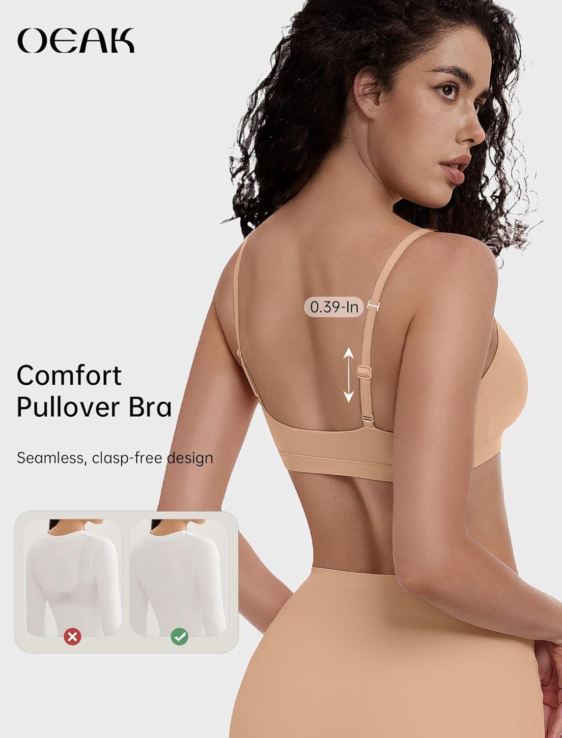 imageOEAK Womens Comfortable Bras No Underwire Cami Bra Seamless Unlined Bralettes Scoop Neck Unpadded Everyday Sports Tshirt BraNude