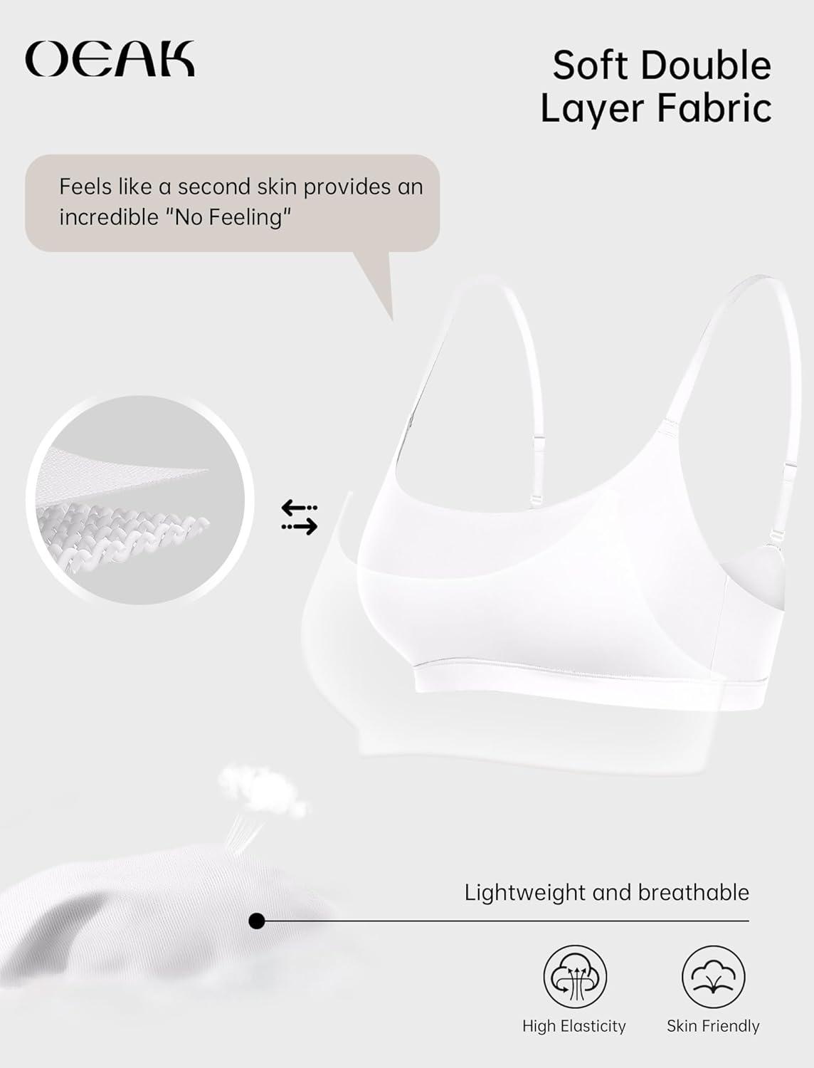 imageOEAK Womens Comfortable Bras No Underwire Cami Bra Seamless Unlined Bralettes Scoop Neck Unpadded Everyday Sports Tshirt BraWhite