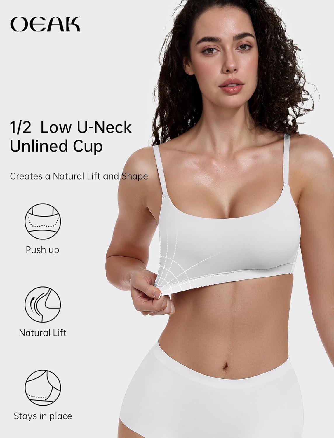 imageOEAK Womens Comfortable Bras No Underwire Cami Bra Seamless Unlined Bralettes Scoop Neck Unpadded Everyday Sports Tshirt BraWhite