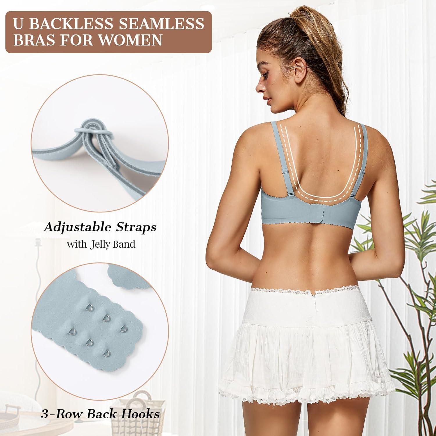 imageOEAK Womens Comfortable Bras Wireless Bras Push Up Bralettes Scalloped Mesh Bras Seamless Tshirts Bras Deep V Everyday BrasGreen