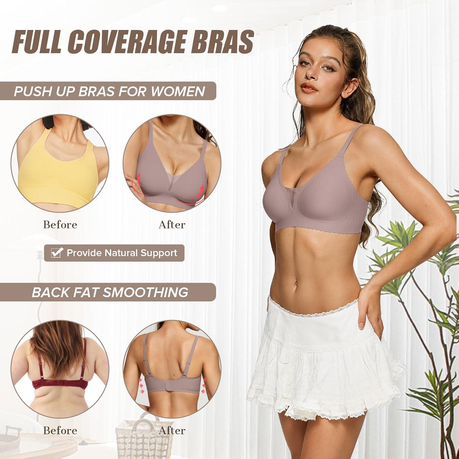 imageOEAK Womens Comfortable Bras Wireless Bras Push Up Bralettes Scalloped Mesh Bras Seamless Tshirts Bras Deep V Everyday BrasGrey