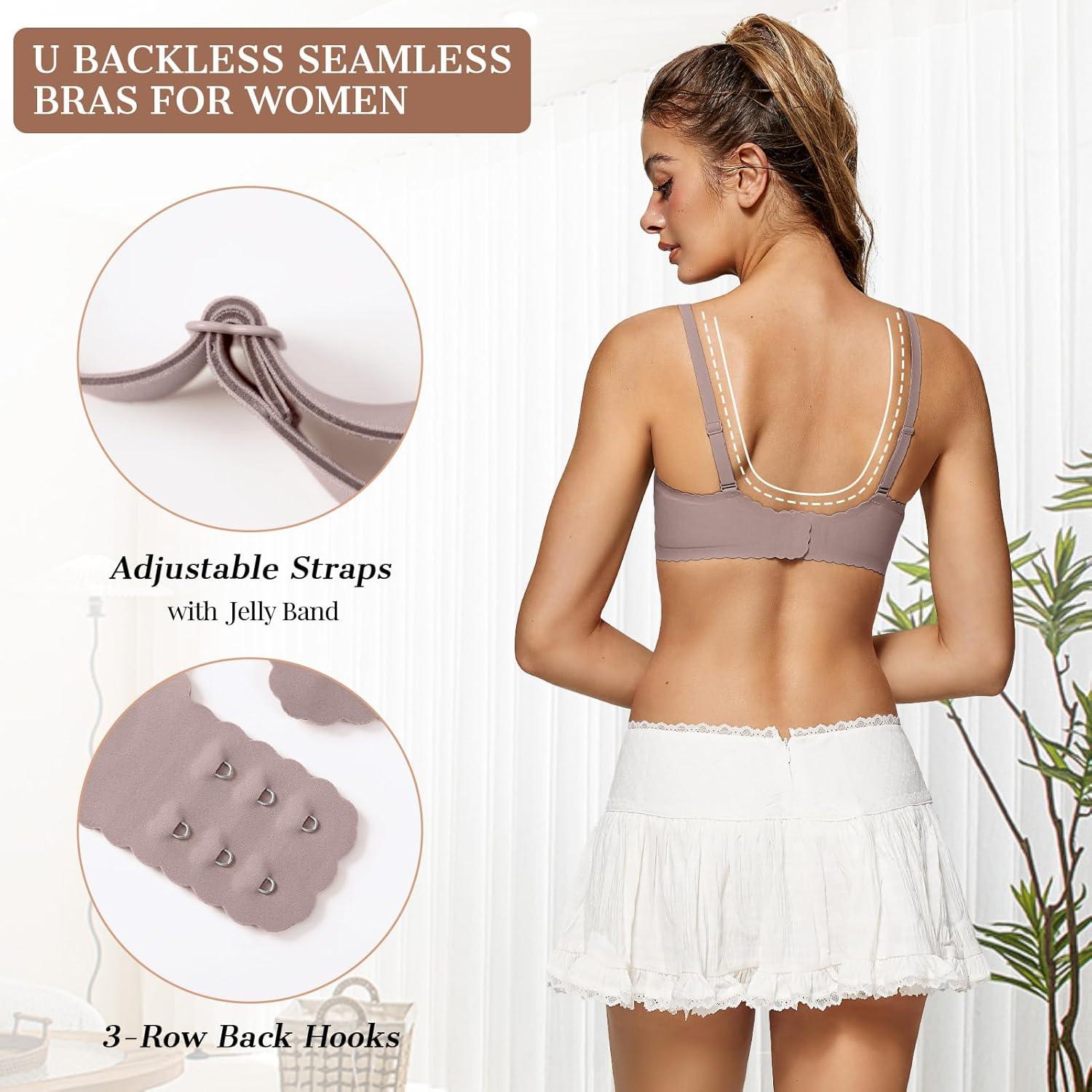 imageOEAK Womens Comfortable Bras Wireless Bras Push Up Bralettes Scalloped Mesh Bras Seamless Tshirts Bras Deep V Everyday BrasGrey