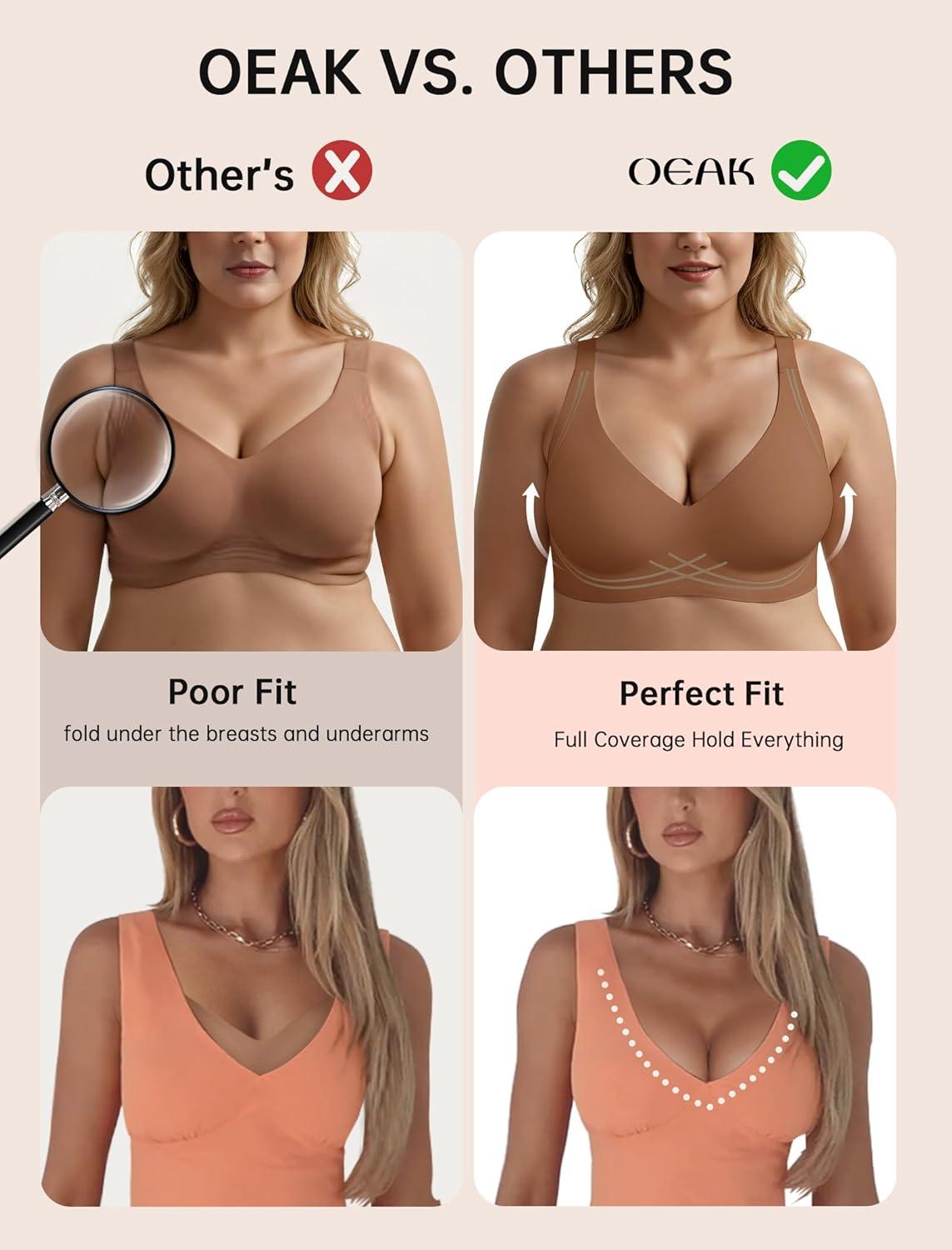 imageOEAK Womens Comfortable Deep V Bras Wireless Push Up Seamless Full Coverage Bralettes Supportive Bra Raceback Tshirt Bras Coffee2XL