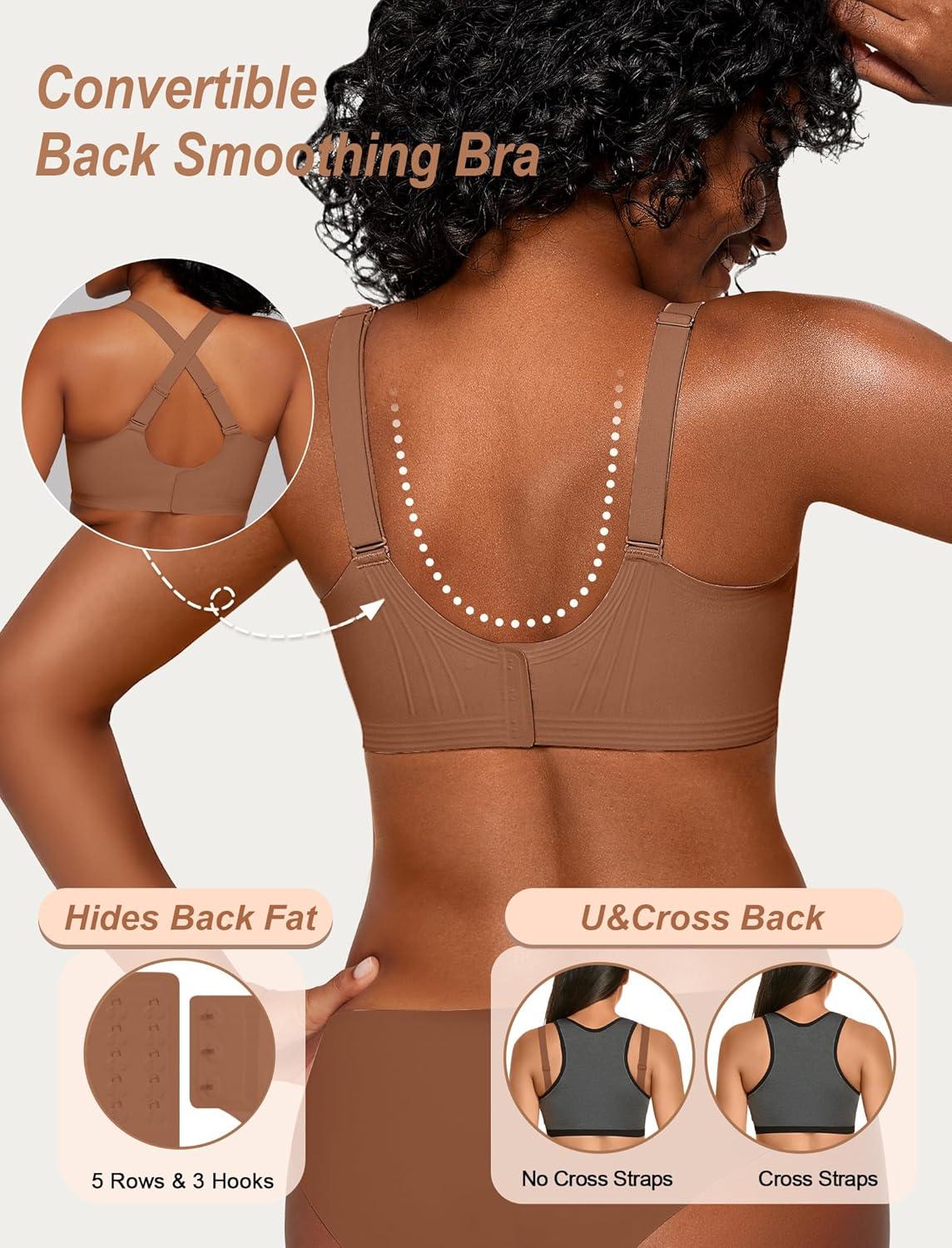 imageOEAK Womens Comfortable Deep V Bras Wireless Push Up Seamless Full Coverage Bralettes Supportive Bra Raceback Tshirt Bras Coffee2XL