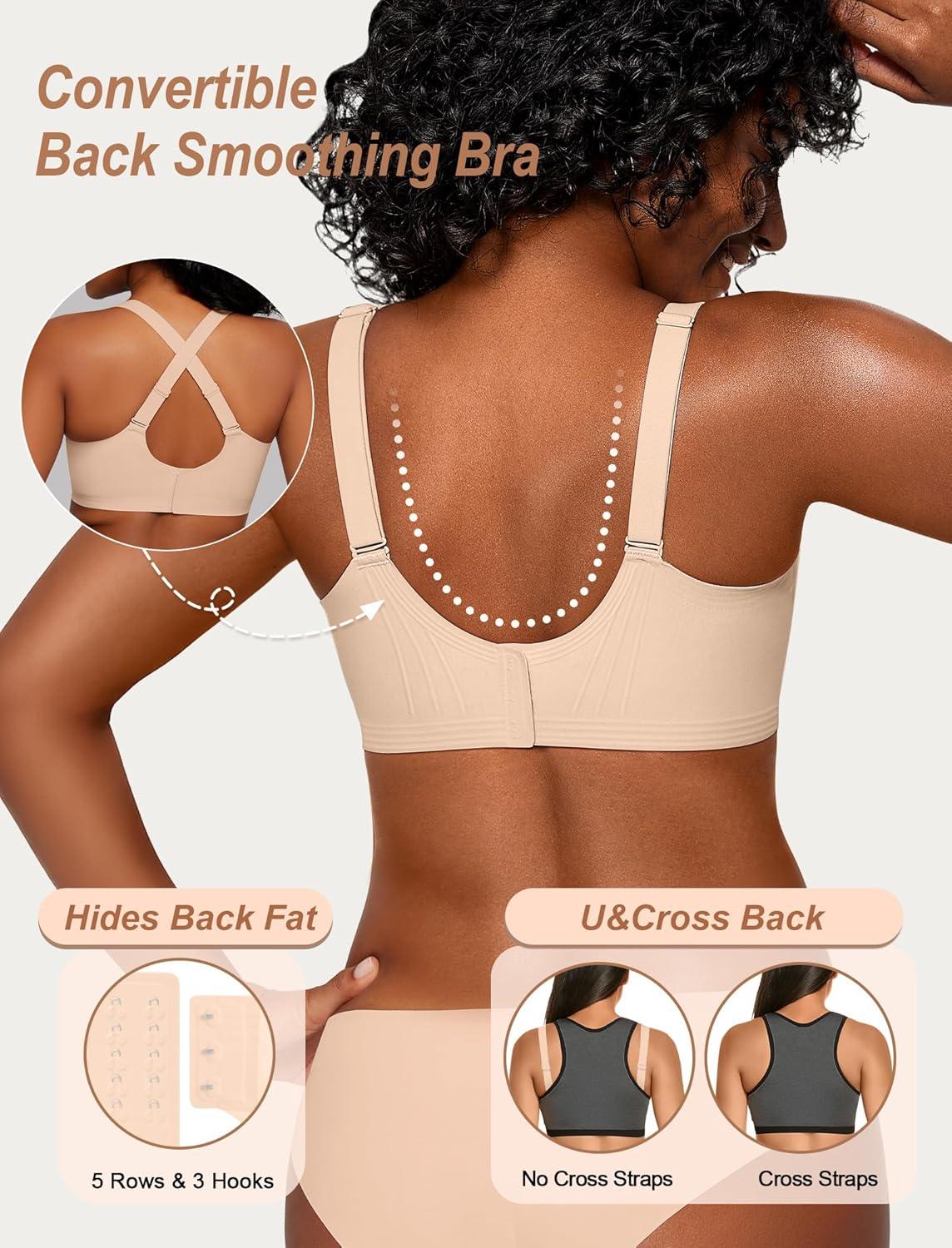 imageOEAK Womens Comfortable Deep V Bras Wireless Push Up Seamless Full Coverage Bralettes Supportive Bra Raceback Tshirt BrasNude