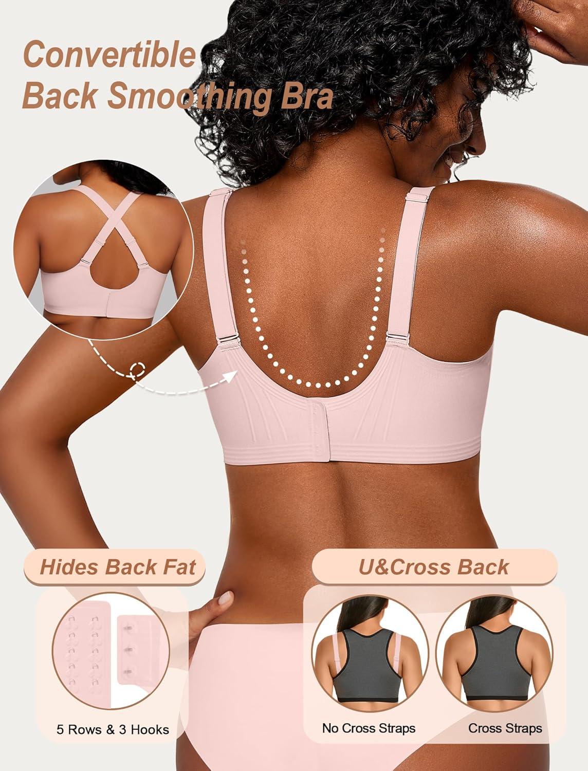 imageOEAK Womens Comfortable Deep V Bras Wireless Push Up Seamless Full Coverage Bralettes Supportive Bra Raceback Tshirt BrasPink