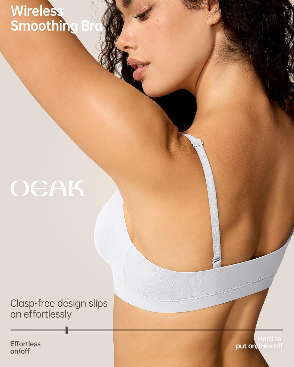 imageOEAK Womens Comfortable Triangle Bras No Underwire Sexy Plunge Unlined Bralette Pull On Bra Seamless Everyday Tshirt Bras WhiteS