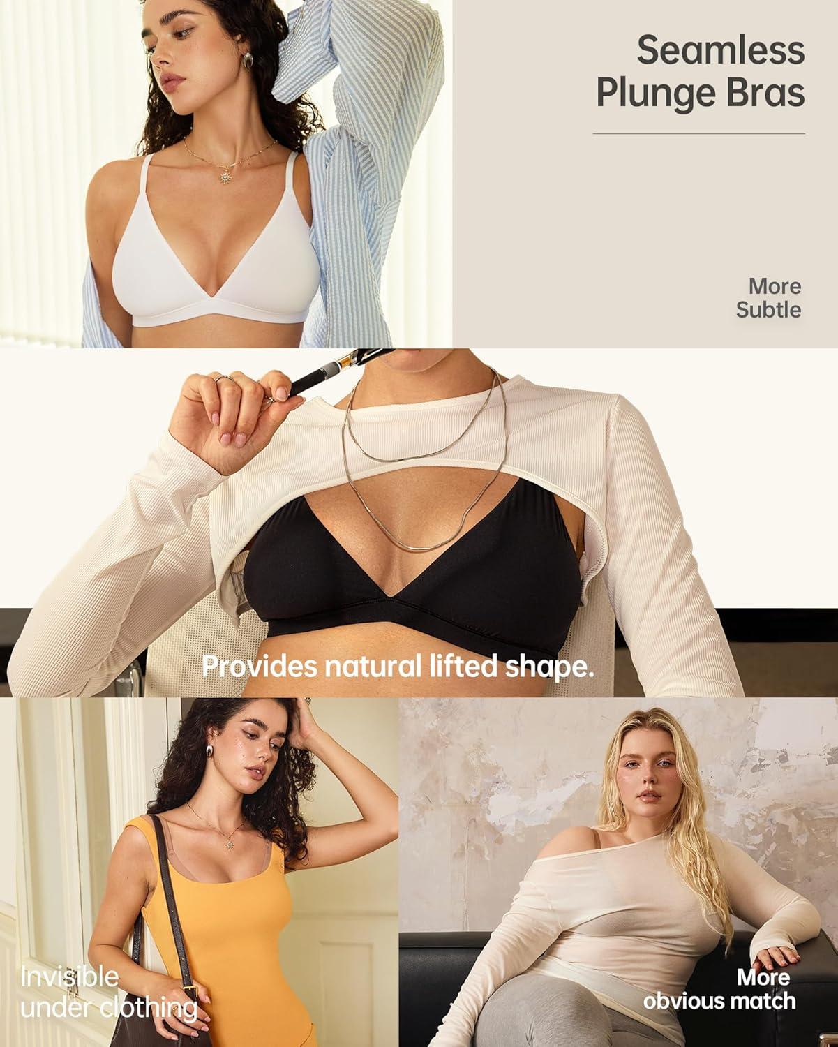 imageOEAK Womens Comfortable Triangle Bras No Underwire Sexy Plunge Unlined Bralette Pull On Bra Seamless Everyday Tshirt BrasLatte