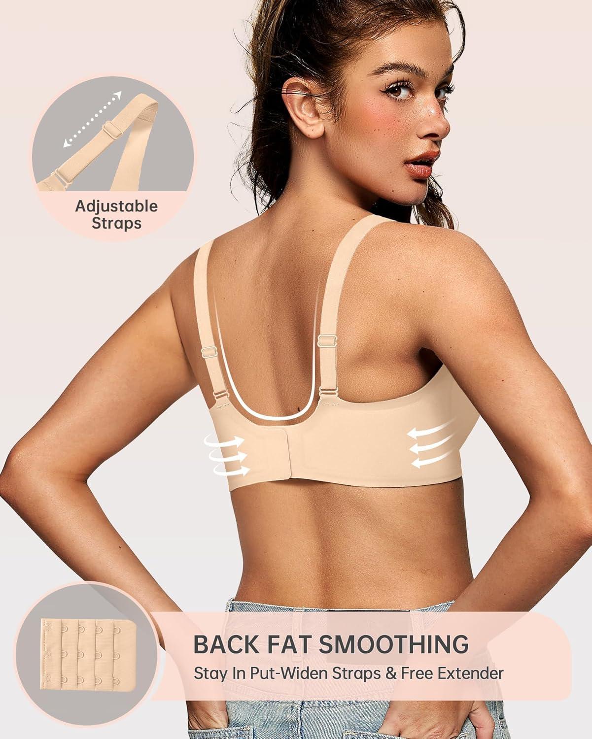 imageOEAK Womens Deep V Bras Comfortable Bra Support Push Up Bralettes Low Cut no Underwire Bra Plunge Seamless Tshirts Bras Beige 3XL