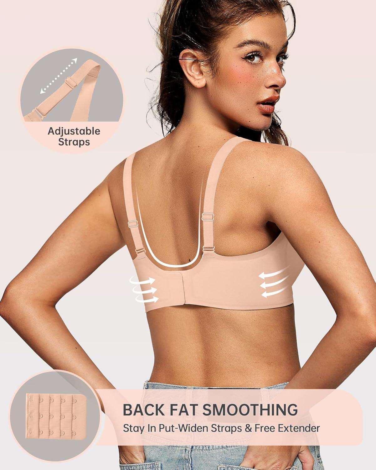 imageOEAK Womens Deep V Bras Wireless Comfortable Bra Supportive No Underwire Bras Tshirt Push Up Bralettes Plunge Seamless BraBlush Nude