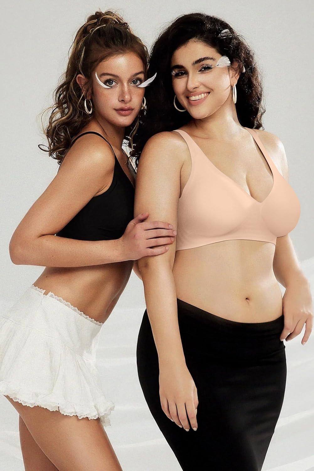 imageOEAK Womens Deep V Bras Wireless Comfortable Bra Supportive No Underwire Bras Tshirt Push Up Bralettes Plunge Seamless BraBlush Nude