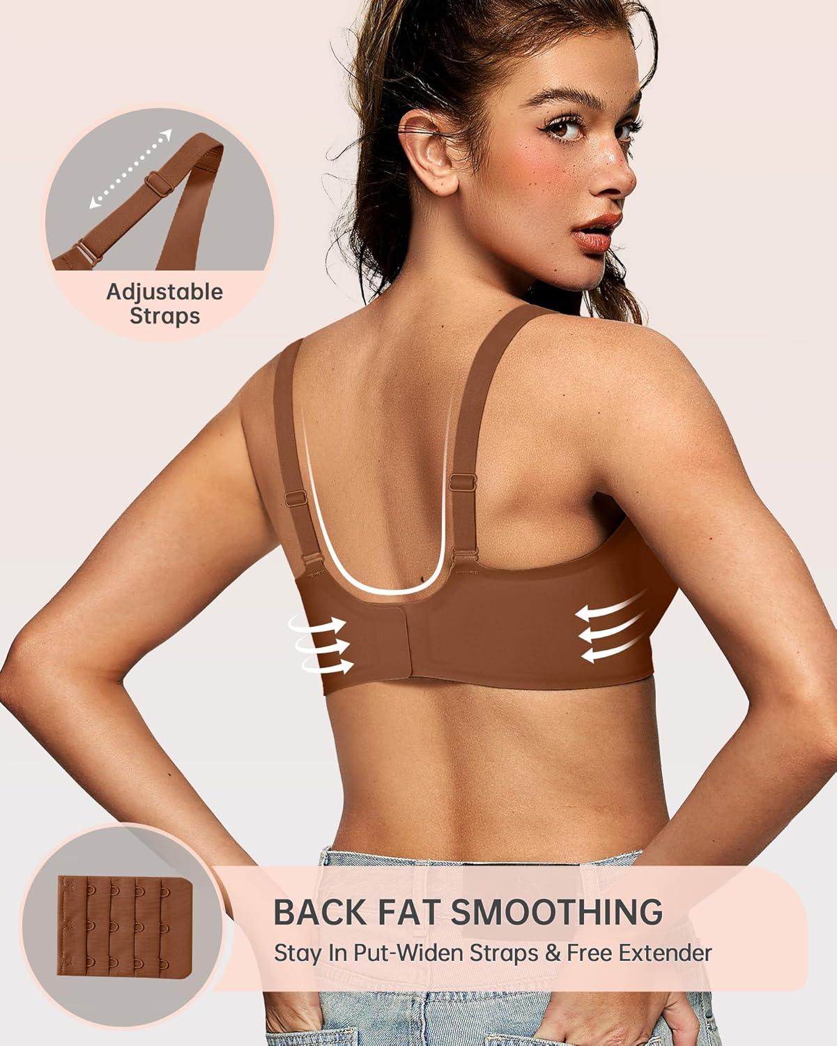 imageOEAK Womens Deep V Bras Wireless Comfortable Bra Supportive No Underwire Bras Tshirt Push Up Bralettes Plunge Seamless BraCinnamon