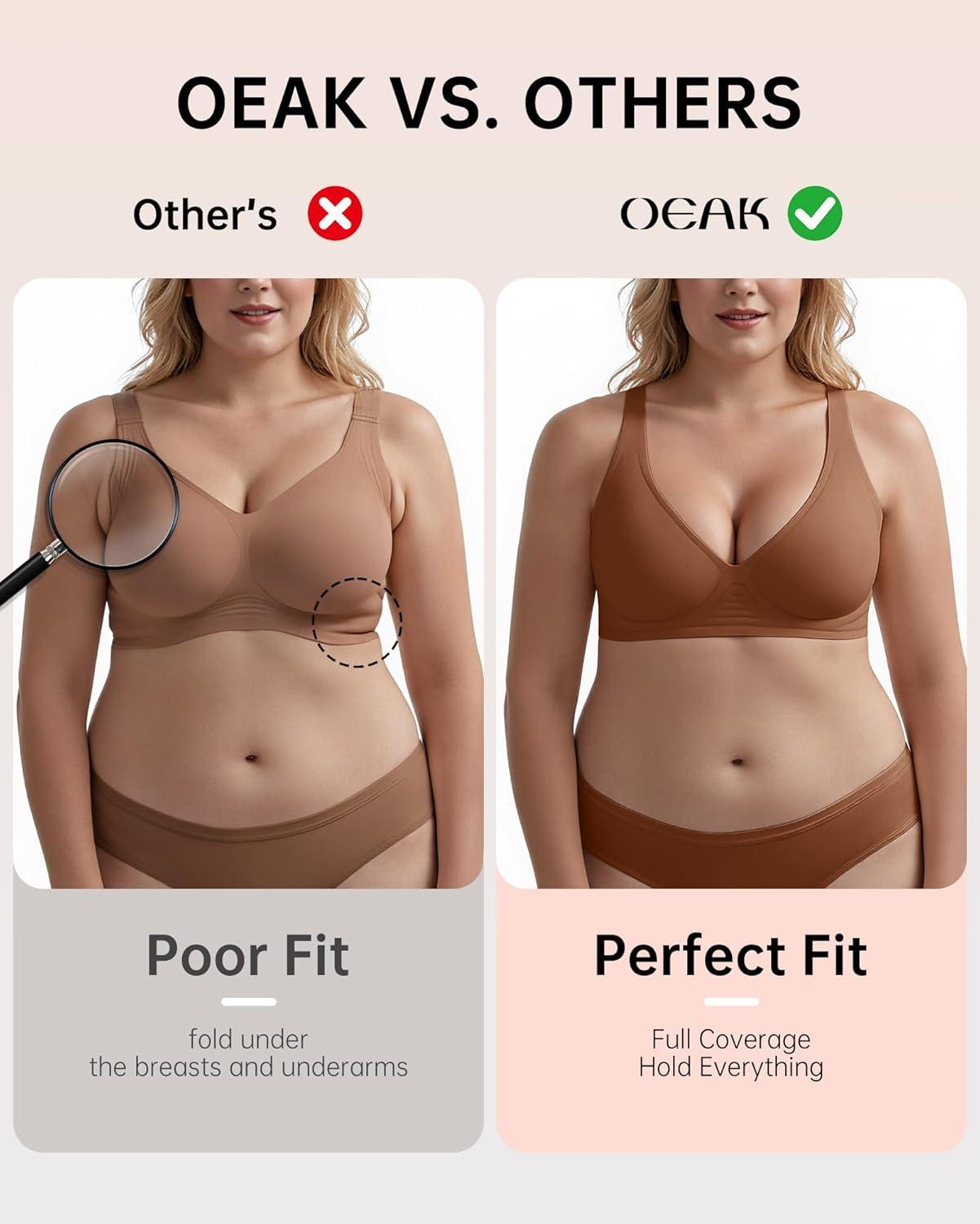 imageOEAK Womens Deep V Bras Wireless Comfortable Bra Supportive No Underwire Bras Tshirt Push Up Bralettes Plunge Seamless BraCinnamon