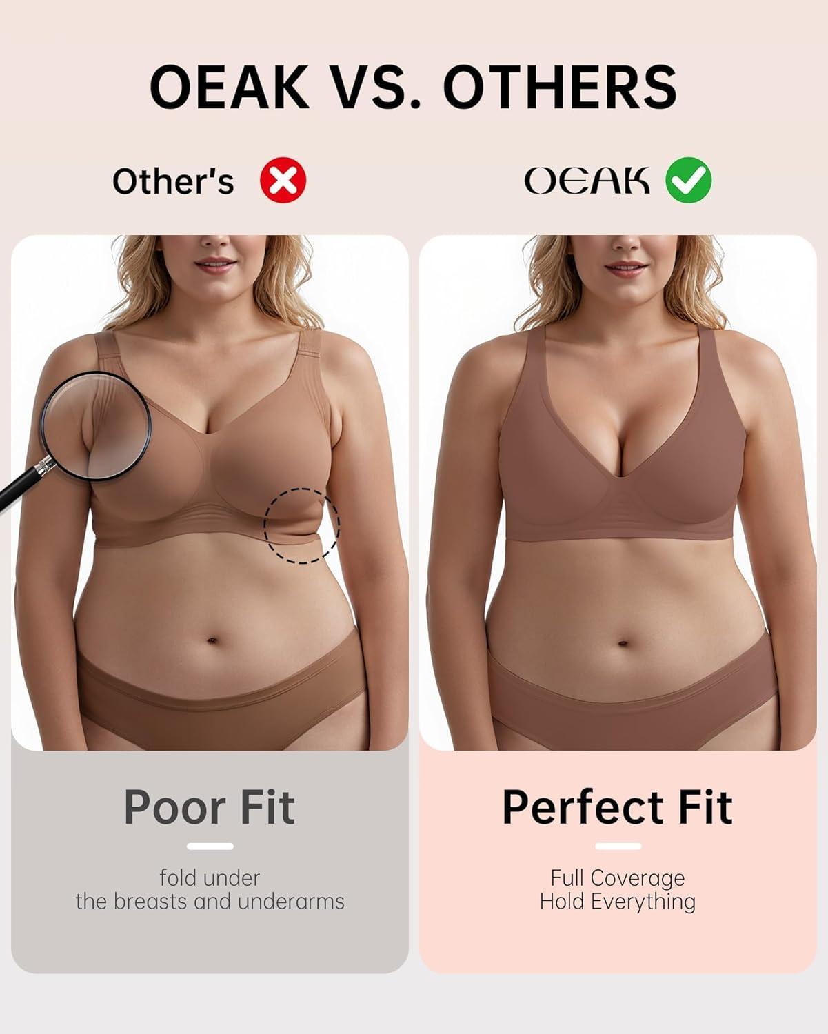 imageOEAK Womens Deep V Bras Wireless Comfortable Bra Supportive No Underwire Bras Tshirt Push Up Bralettes Plunge Seamless BraCoffee