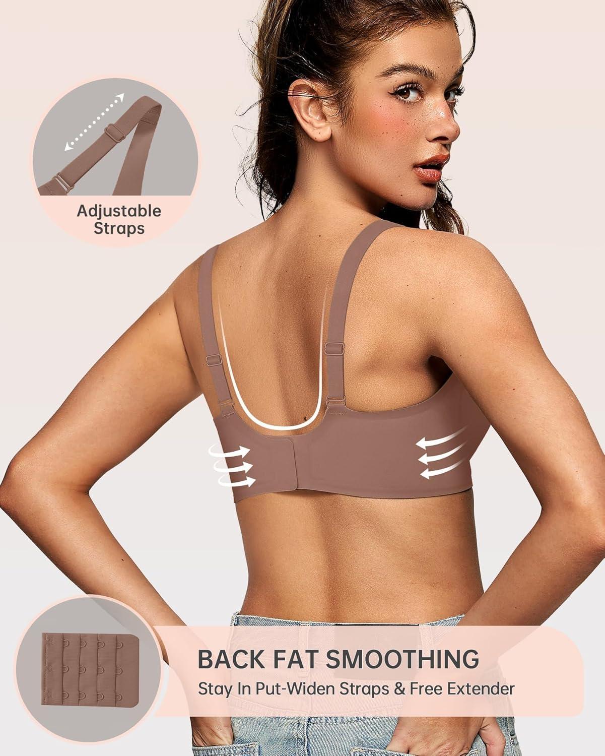 imageOEAK Womens Deep V Bras Wireless Comfortable Bra Supportive No Underwire Bras Tshirt Push Up Bralettes Plunge Seamless BraCoffee