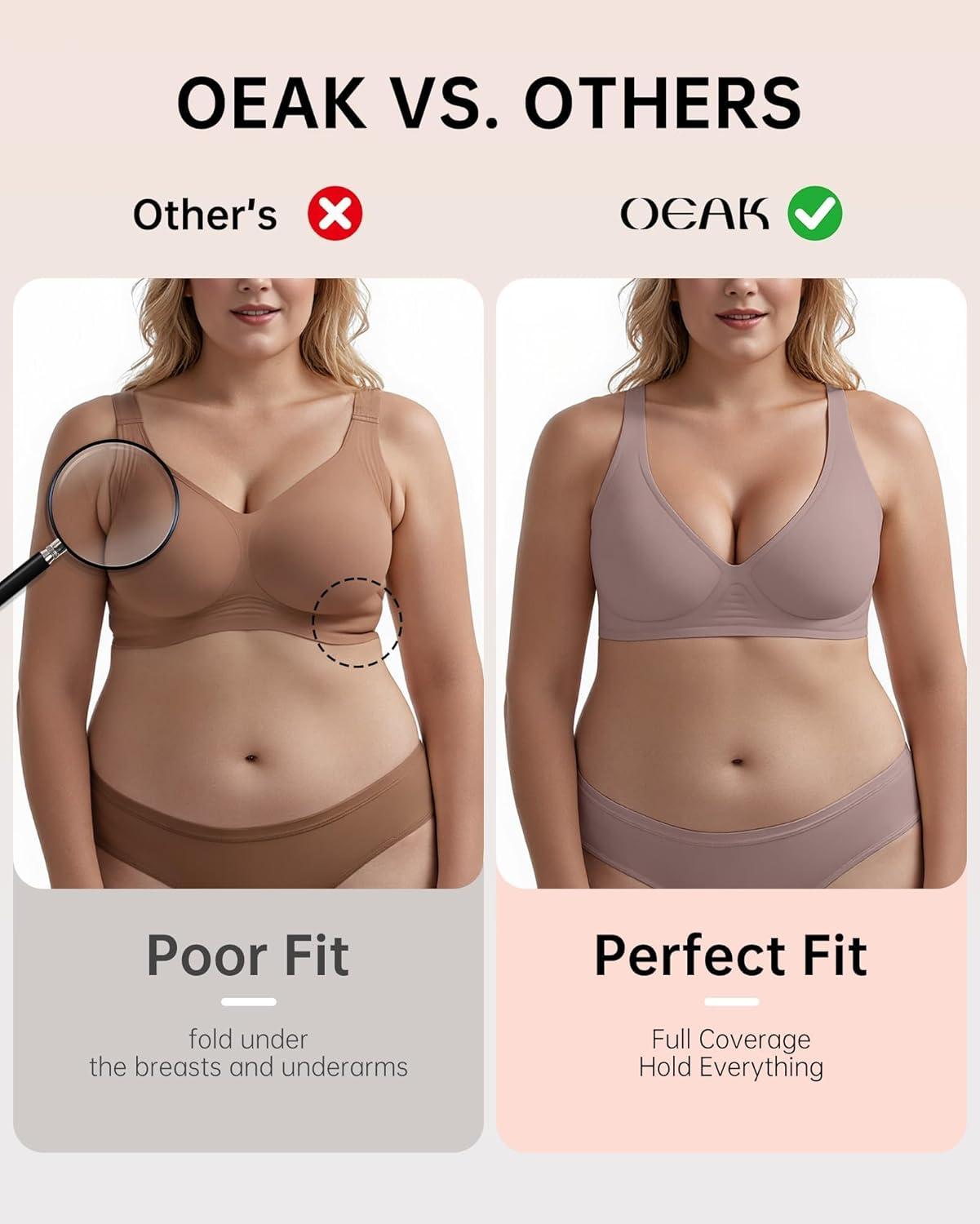 imageOEAK Womens Deep V Bras Wireless Comfortable Bra Supportive No Underwire Bras Tshirt Push Up Bralettes Plunge Seamless BraGrey