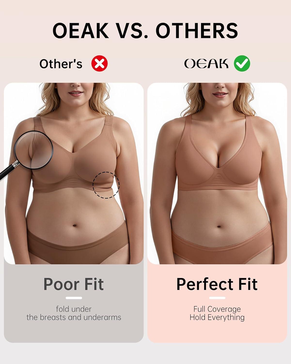 imageOEAK Womens Deep V Bras Wireless Comfortable Bra Supportive No Underwire Bras Tshirt Push Up Bralettes Plunge Seamless BraLatte