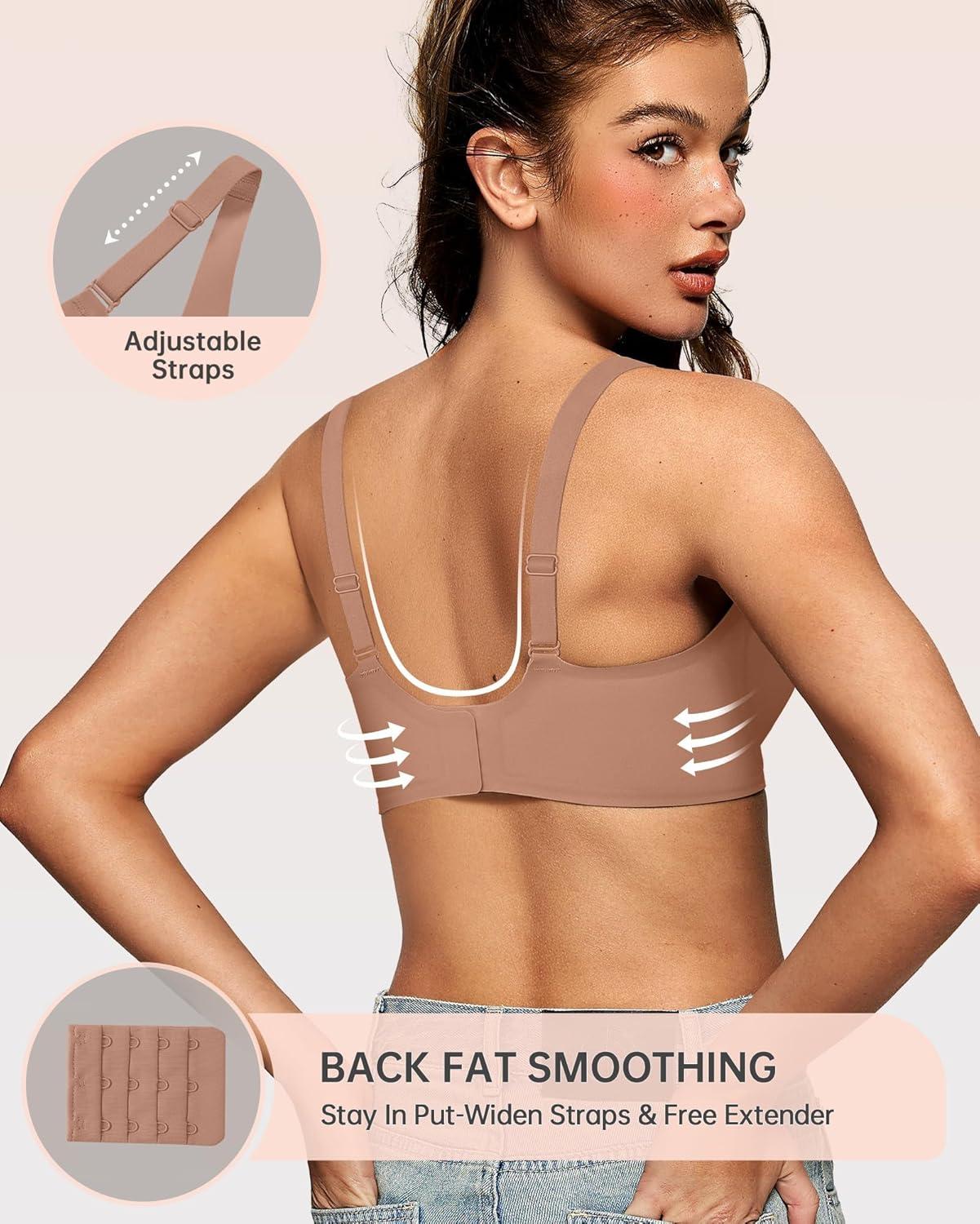 imageOEAK Womens Deep V Bras Wireless Comfortable Bra Supportive No Underwire Bras Tshirt Push Up Bralettes Plunge Seamless BraLatte