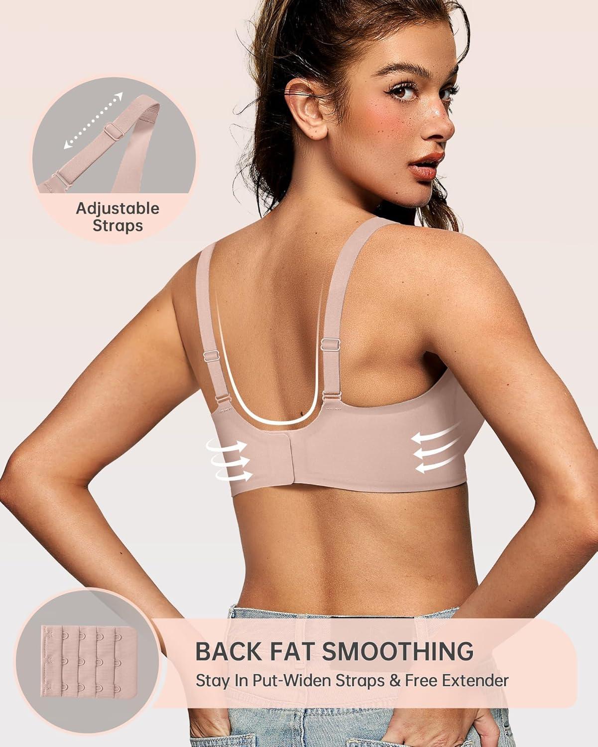 imageOEAK Womens Deep V Bras Wireless Comfortable Bra Supportive No Underwire Bras Tshirt Push Up Bralettes Plunge Seamless BraNude