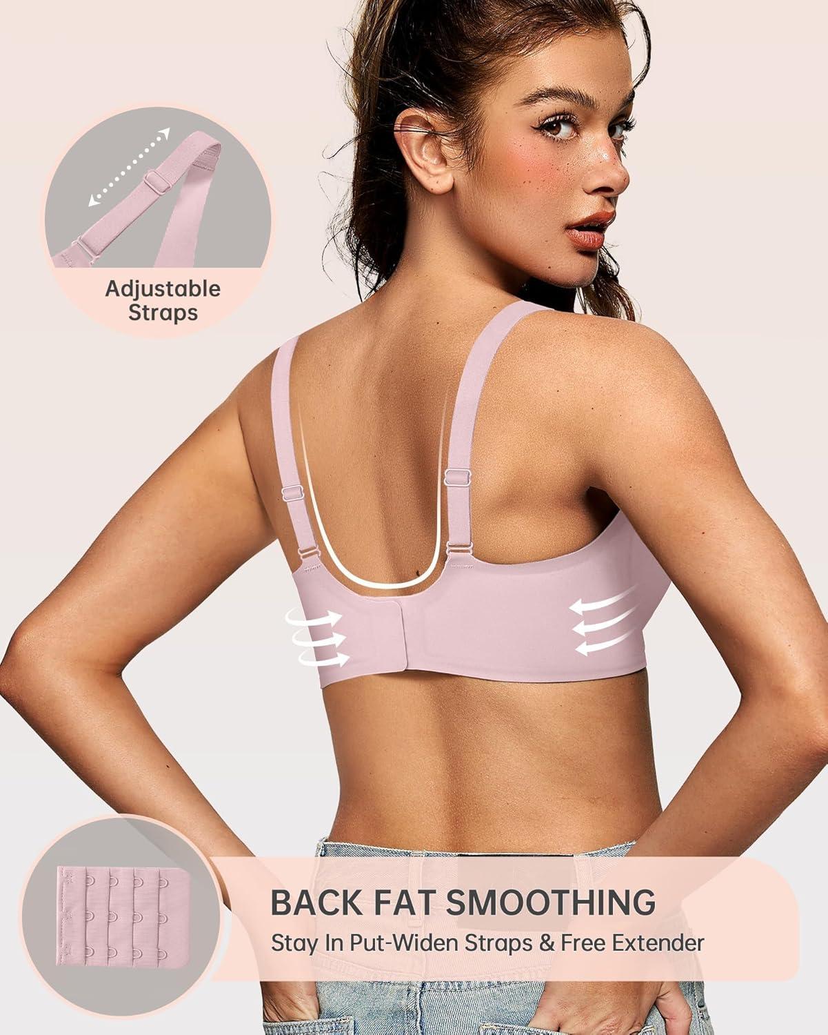 imageOEAK Womens Deep V Bras Wireless Comfortable Bra Supportive No Underwire Bras Tshirt Push Up Bralettes Plunge Seamless BraPink