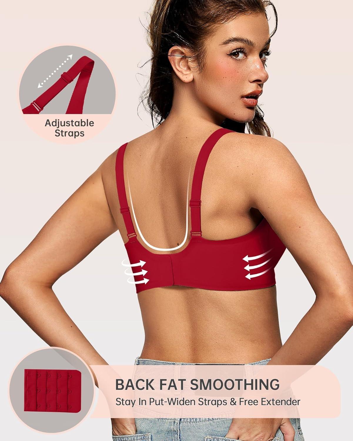 imageOEAK Womens Deep V Bras Wireless Comfortable Bra Supportive No Underwire Bras Tshirt Push Up Bralettes Plunge Seamless BraRed