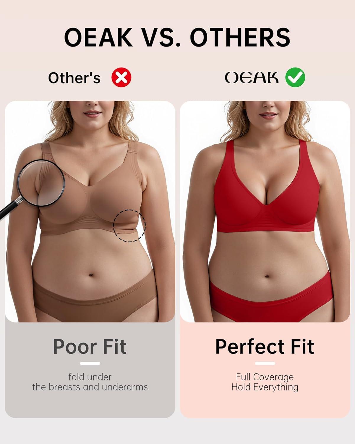 imageOEAK Womens Deep V Bras Wireless Comfortable Bra Supportive No Underwire Bras Tshirt Push Up Bralettes Plunge Seamless BraRed