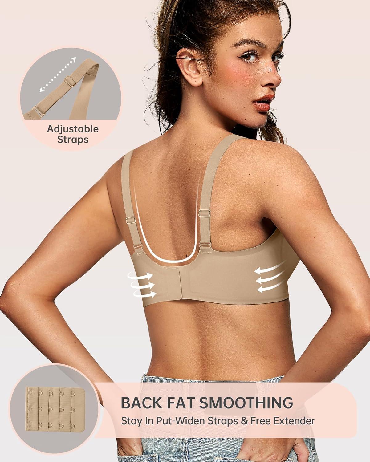 imageOEAK Womens Deep V Bras Wireless Comfortable Bra Supportive No Underwire Bras Tshirt Push Up Bralettes Plunge Seamless BraSemolina