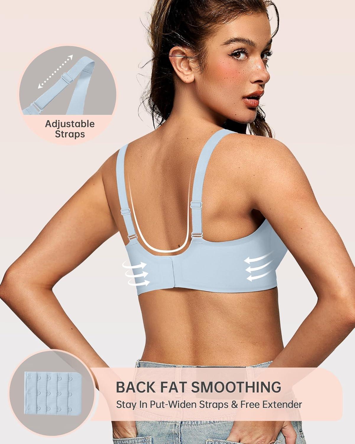 imageOEAK Womens Deep V Bras Wireless Comfortable Bra Supportive No Underwire Bras Tshirt Push Up Bralettes Plunge Seamless BraSky Blue