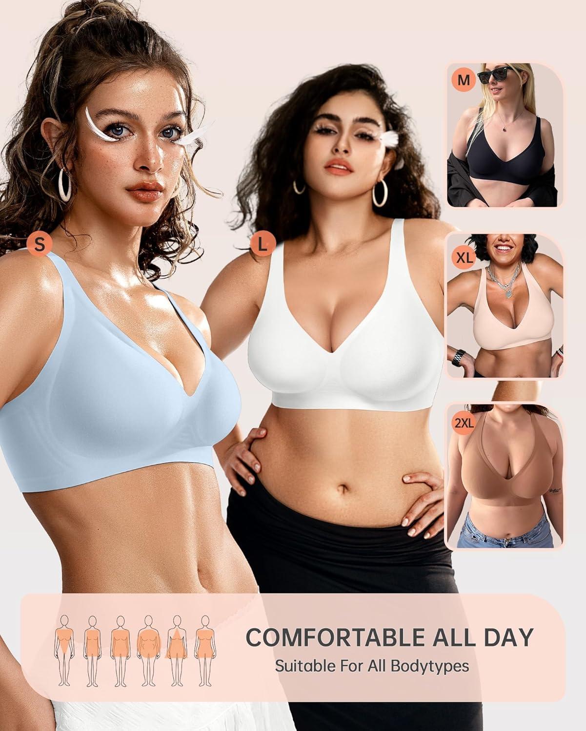 imageOEAK Womens Deep V Bras Wireless Comfortable Bra Supportive No Underwire Bras Tshirt Push Up Bralettes Plunge Seamless BraSky Blue