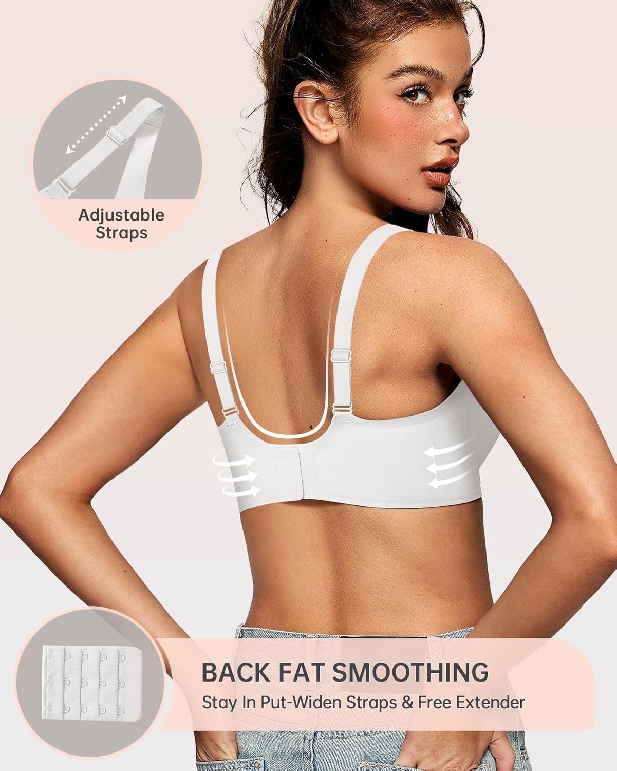 imageOEAK Womens Deep V Bras Wireless Comfortable Bra Supportive No Underwire Bras Tshirt Push Up Bralettes Plunge Seamless BraWhite