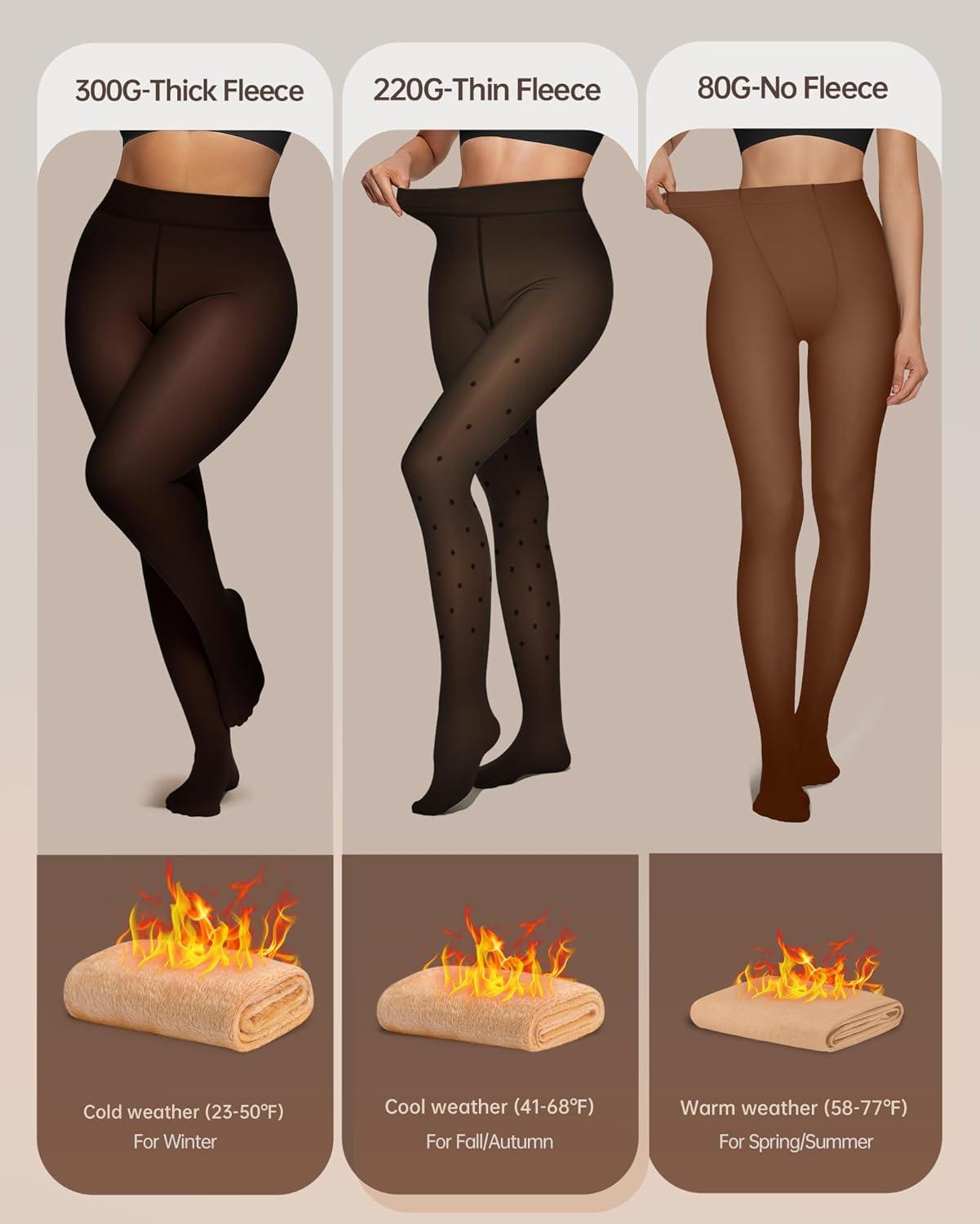 imageOEAK Womens Fleece Lined Tights Fake Translucent Pantyhose Thermal Opaque High Waisted Winter Legging Footed Sheer TightsFake Translucent Black Dots