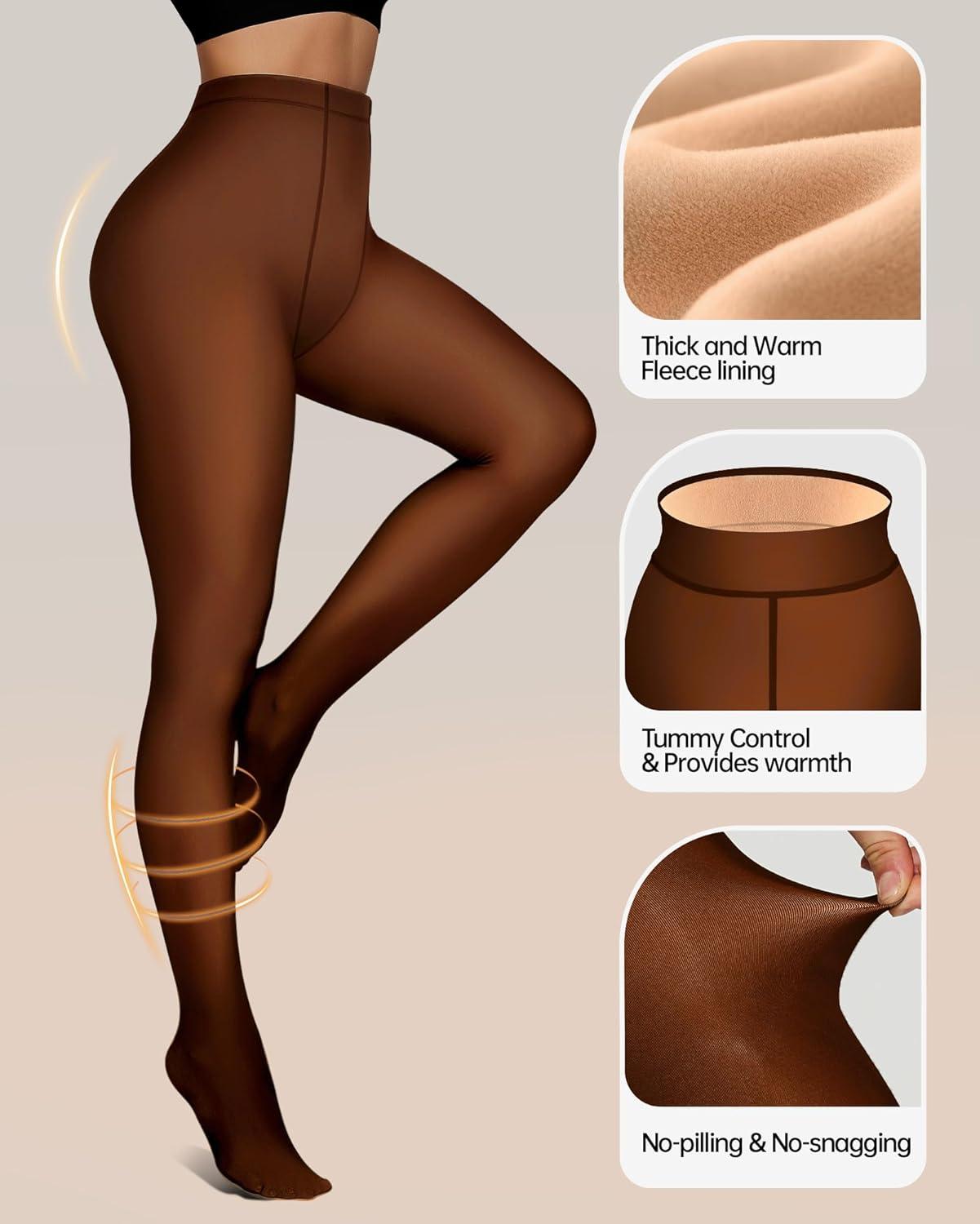 imageOEAK Womens Fleece Lined Tights Fake Translucent Pantyhose Thermal Opaque High Waisted Winter Legging Footed Sheer TightsFake Translucent Caramel