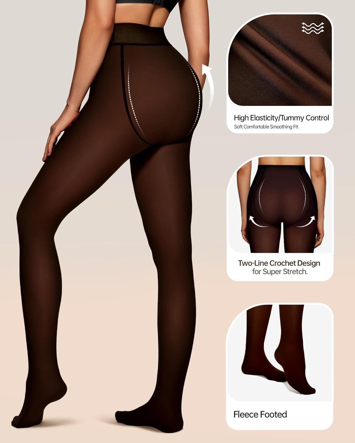 imageOEAK Womens Fleece Lined Tights Fake Translucent Pantyhose Thermal Opaque High Waisted Winter Legging Footed Sheer TightsFake Translucent Chocolate