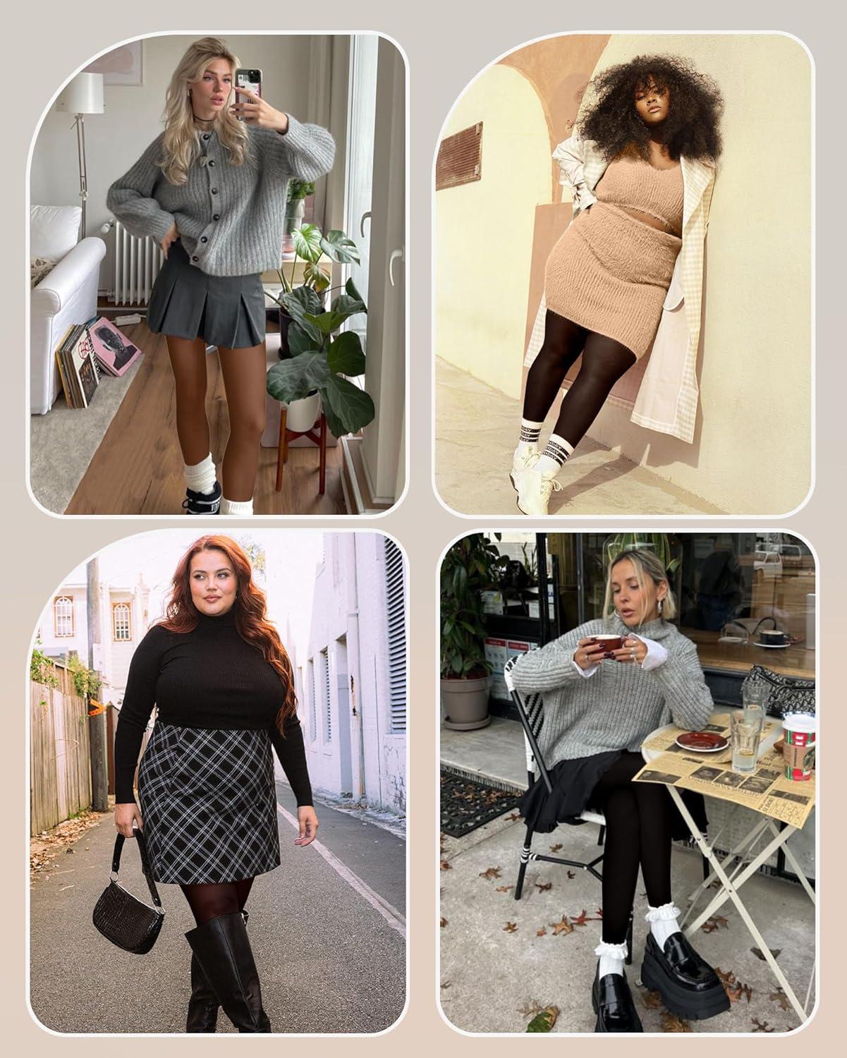 imageOEAK Womens Fleece Lined Tights Fake Translucent Pantyhose Thermal Opaque High Waisted Winter Legging Footed Sheer TightsFake Translucent Chocolate