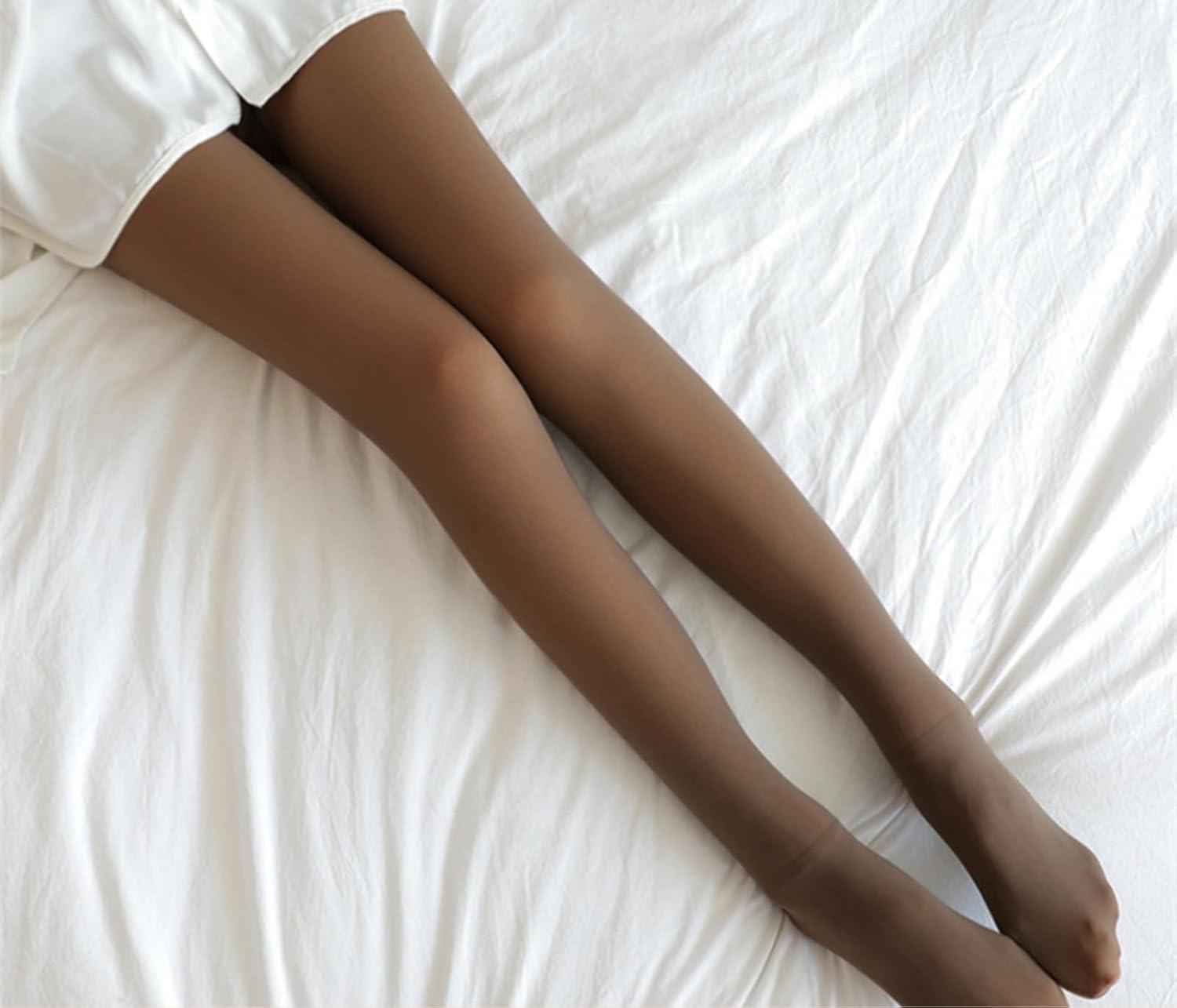 imageOEAK Womens Fleece Lined Tights Fake Translucent Pantyhose Thermal Opaque High Waisted Winter Legging Footed Sheer TightsFake Translucent Coffee