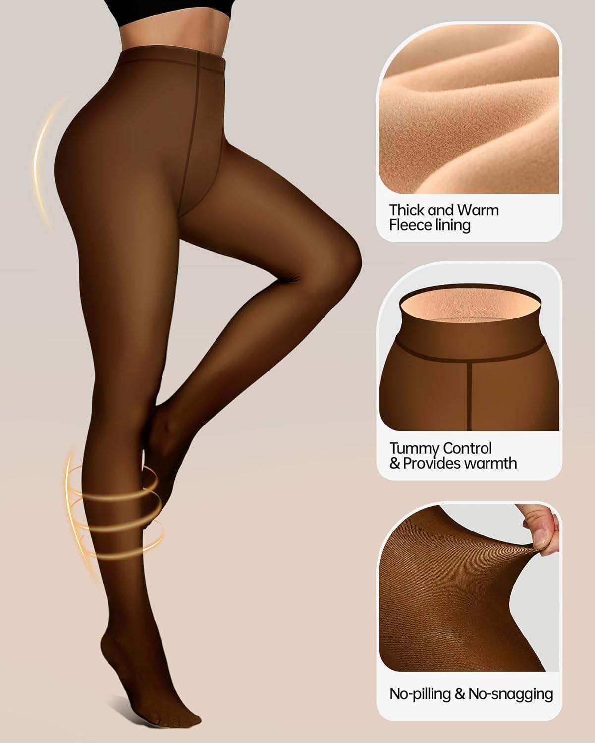 imageOEAK Womens Fleece Lined Tights Fake Translucent Pantyhose Thermal Opaque High Waisted Winter Legging Footed Sheer TightsFake Translucent Honey