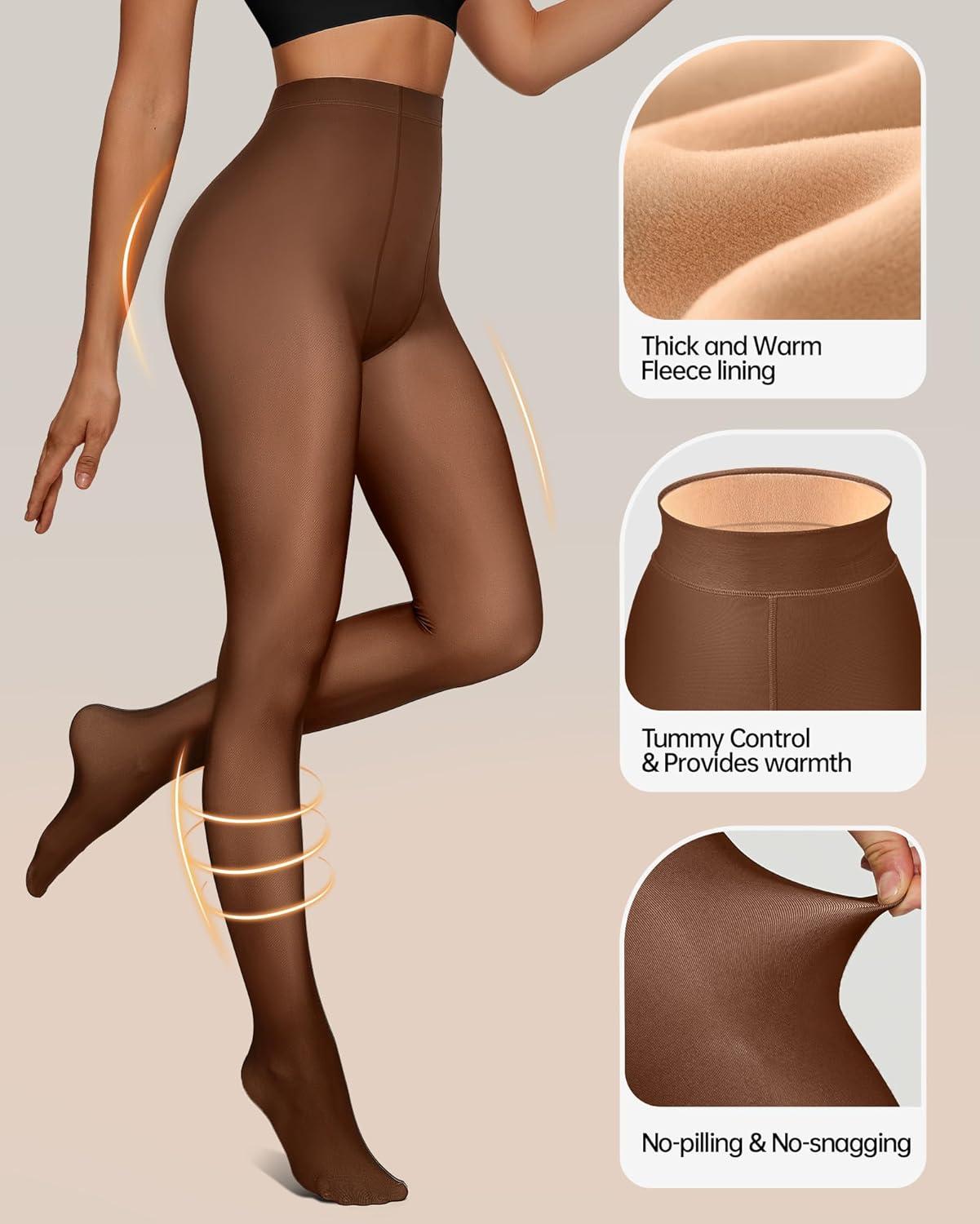 imageOEAK Womens Fleece Lined Tights Fake Translucent Pantyhose Womens Wireless Bras V Mesh Comfortable Bralette Supportive Tshirt Bra No Underwire Fake Translucent Coffee 80g SM Nude M