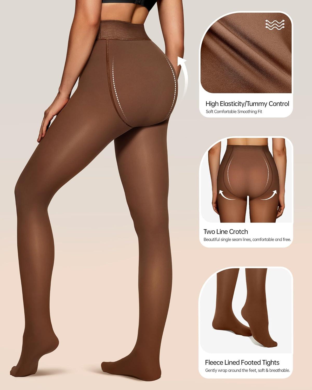 imageOEAK Womens Fleece Lined Tights Fake Translucent Pantyhose Womens Wireless Bras V Mesh Comfortable Bralette Supportive Tshirt Bra No Underwire Fake Translucent Coffee 80g SM Nude M