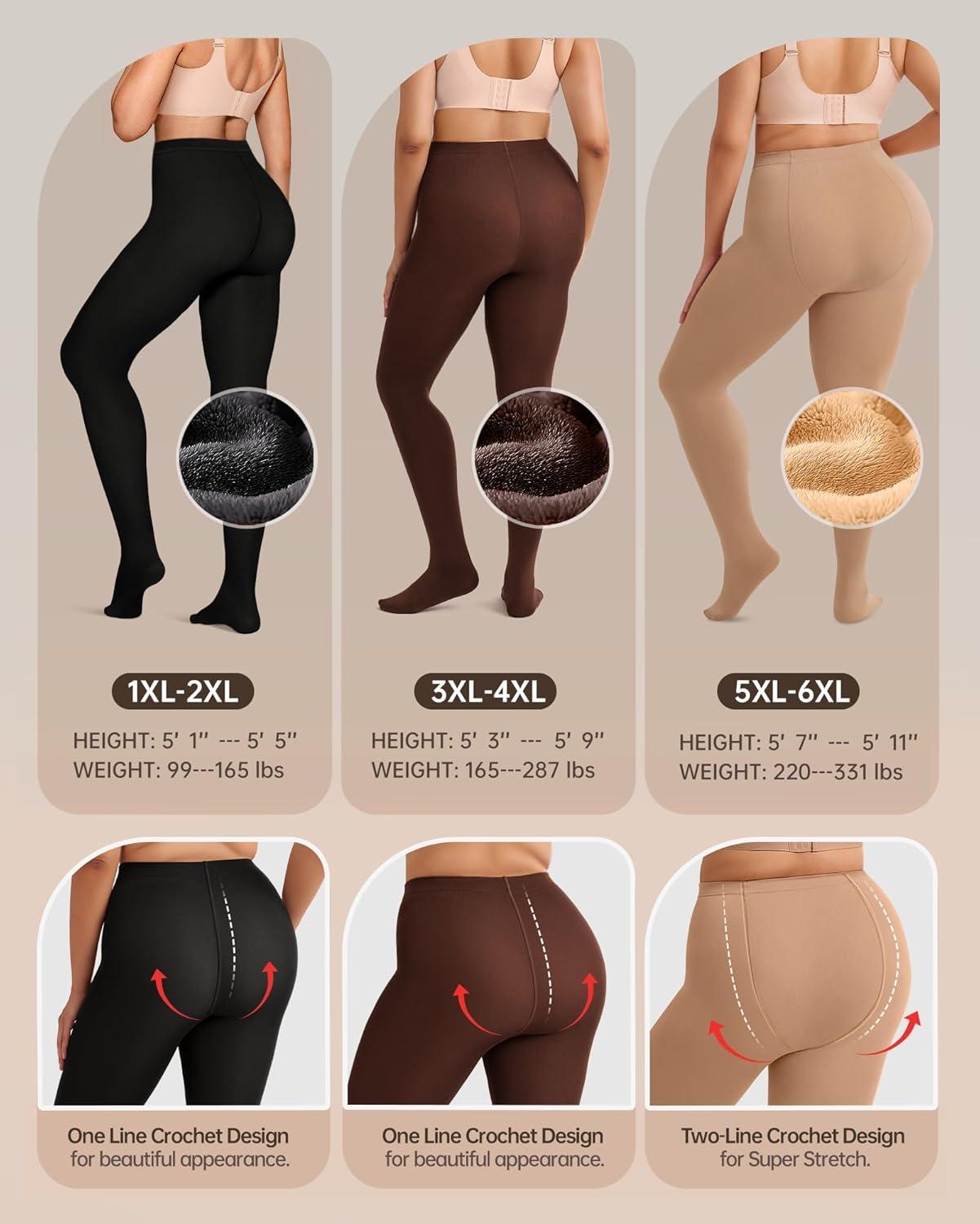 imageOEAK Womens Fleece Lined Tights Leggings Plus Size Thermal Warm Thick Opaque Tights Tummy Control High Waisted PantyhoseBlack