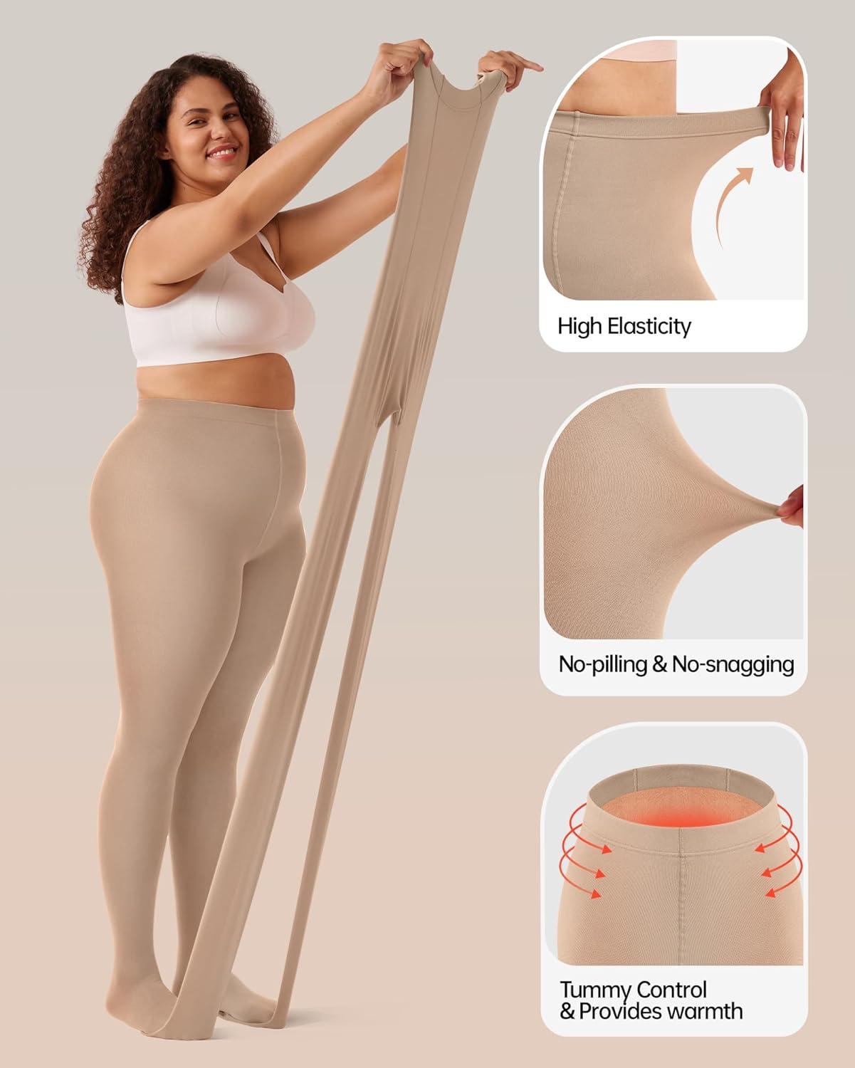 imageOEAK Womens Fleece Lined Tights Leggings Plus Size Thermal Warm Thick Opaque Tights Tummy Control High Waisted PantyhoseCream Nude