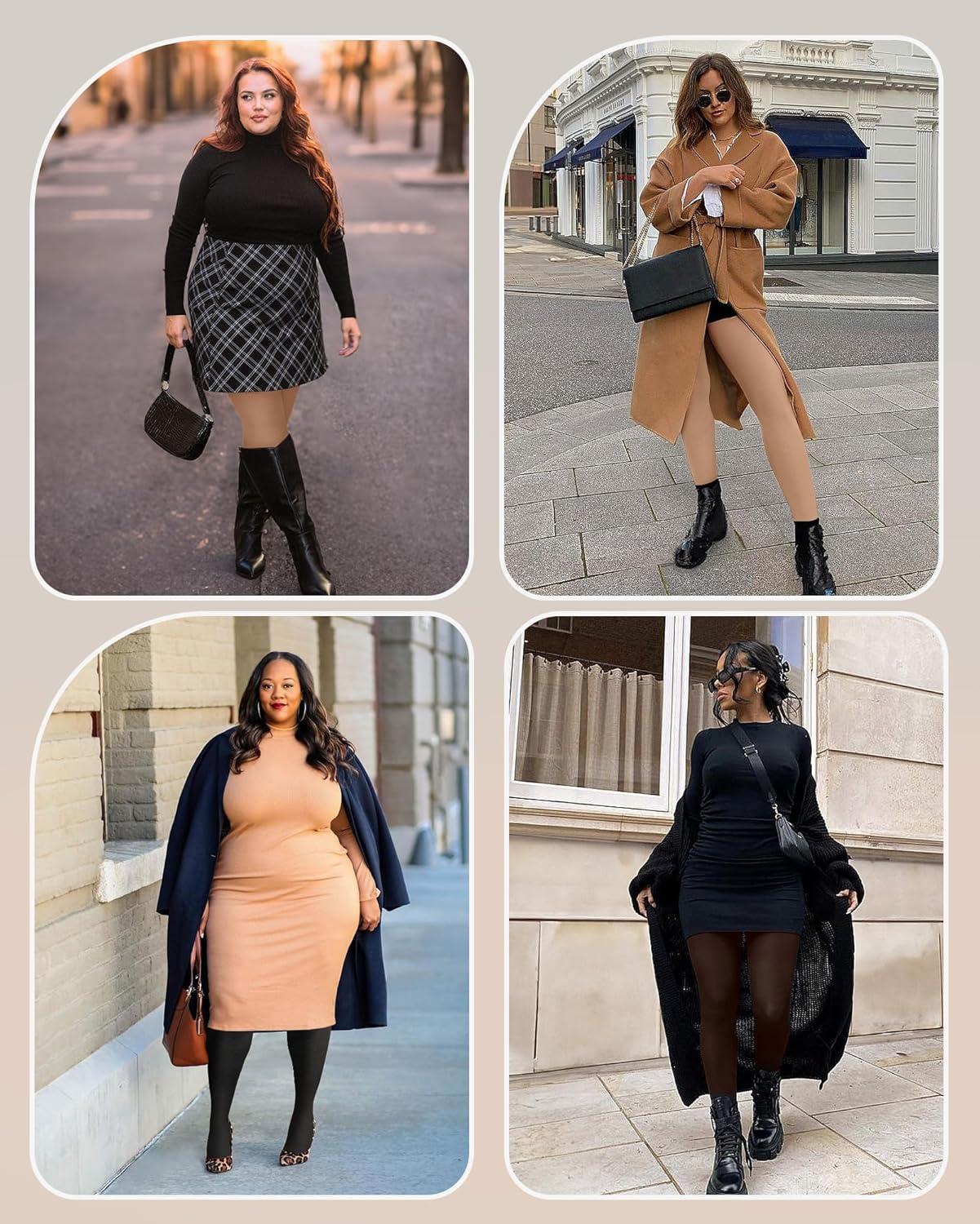 imageOEAK Womens Fleece Lined Tights Leggings Plus Size Thermal Warm Thick Opaque Tights Tummy Control High Waisted PantyhoseNude