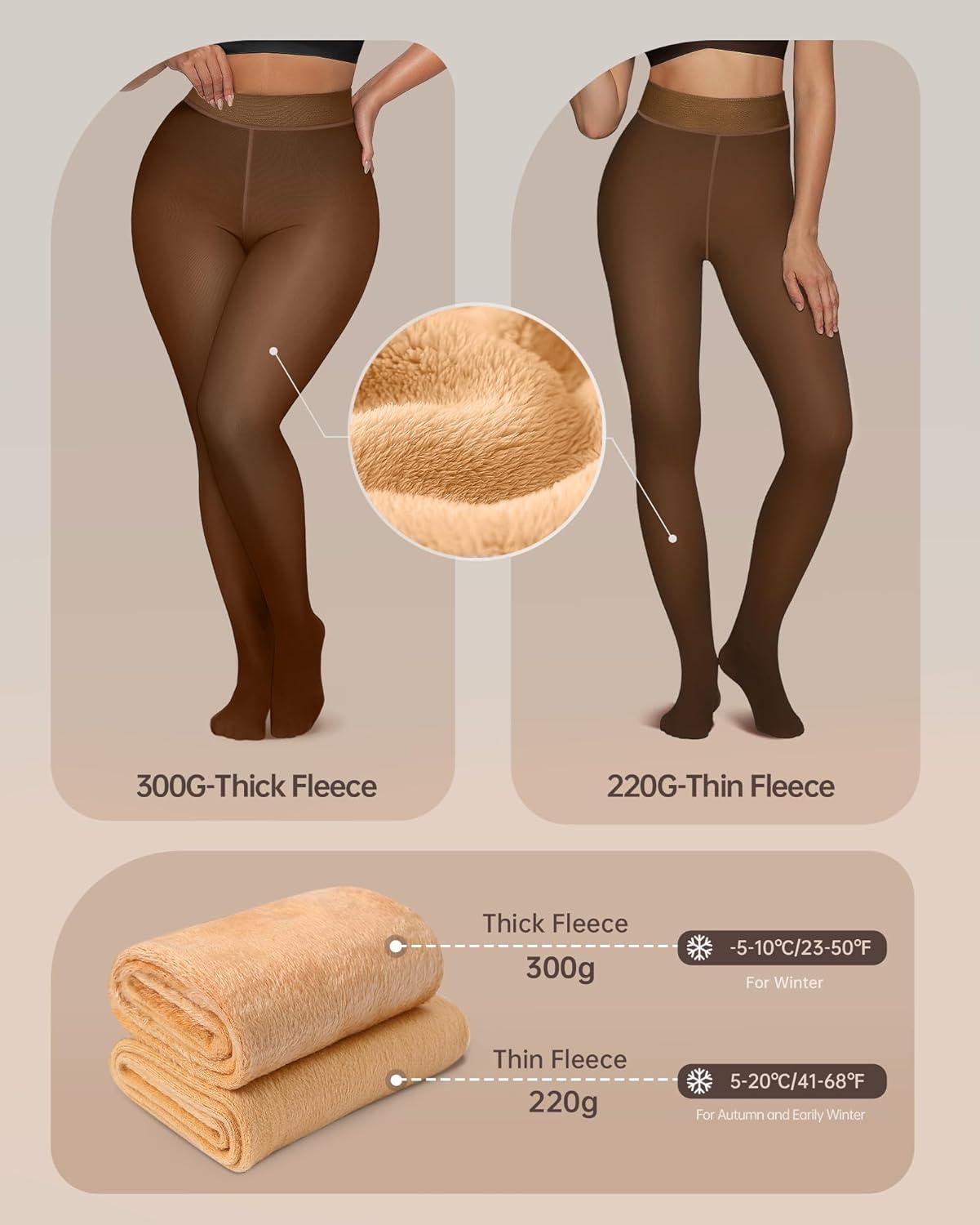 imageOEAK Womens Fleece Lined Tights Leggings Sheer Fake Translucent Tights Pantyhose Thermal High Waisted Footed Leggings Coffee LXL 220g