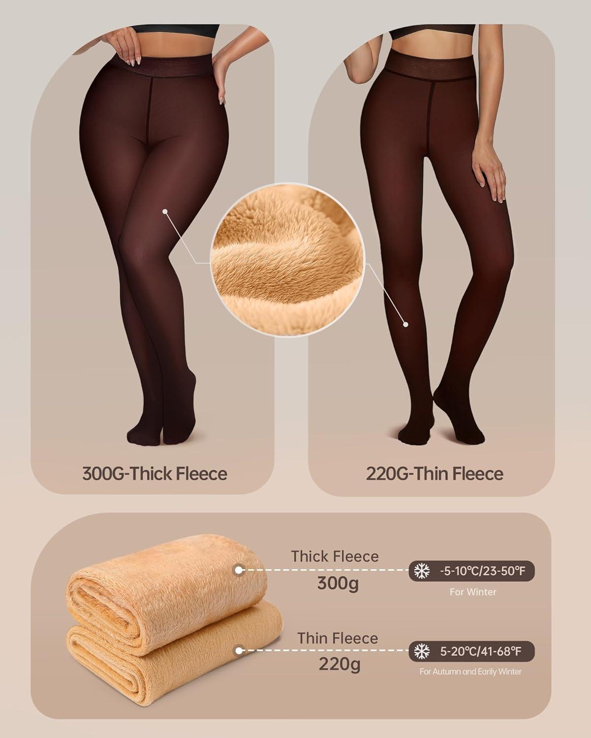 imageOEAK Womens Fleece Lined Tights Sheer Fake Translucent Pantyhose Thermal Tights High Waisted Footed LeggingsBrown