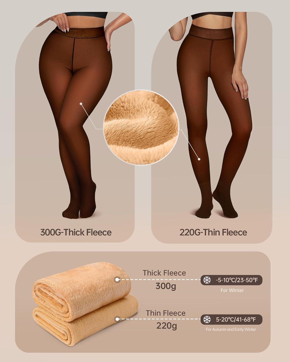 imageOEAK Womens Fleece Lined Tights Sheer Fake Translucent Pantyhose Thermal Tights High Waisted Footed LeggingsCaramel